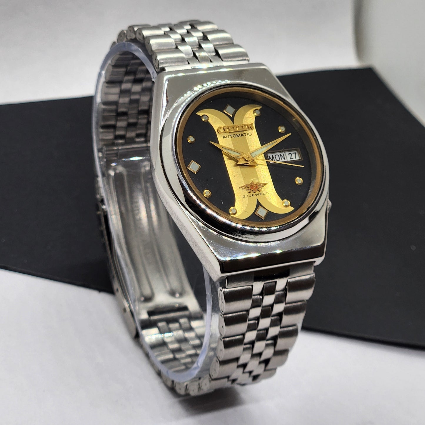 Vintage 1976 Original Citizen Automatic Cal. 8200 Black Face 21 Jewels Day-Date Japanese Men's Wrist Watch EG38