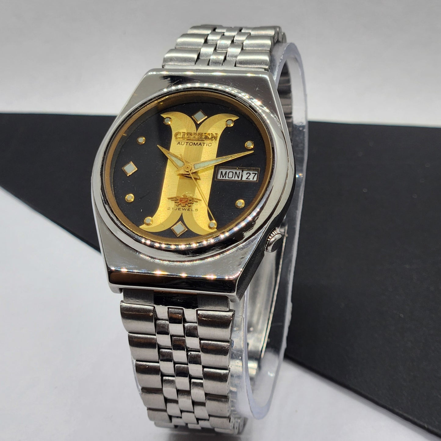 Vintage 1976 Original Citizen Automatic Cal. 8200 Black Face 21 Jewels Day-Date Japanese Men's Wrist Watch EG38