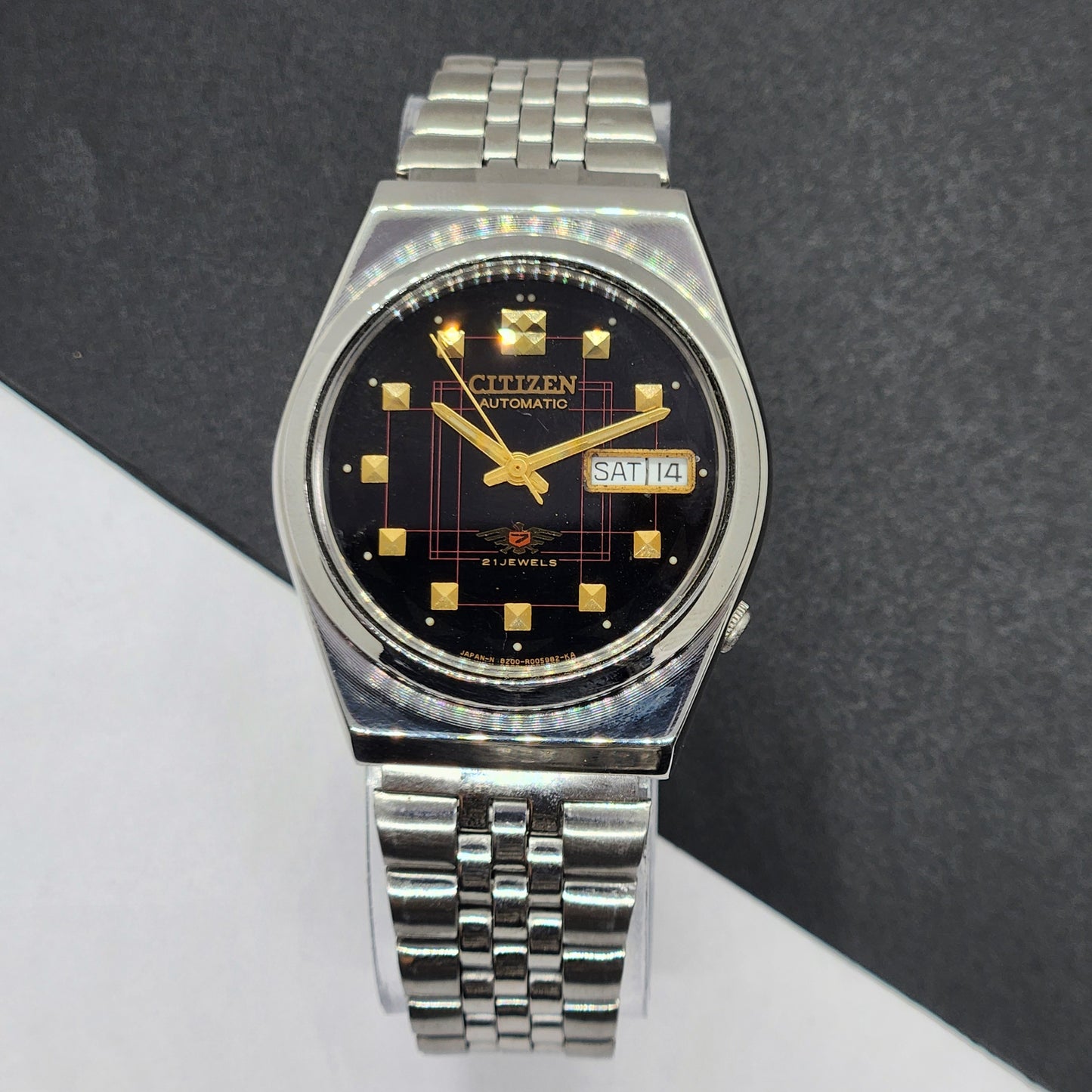 Vintage 1983 Original Citizen Automatic Cal. 8200 Black Face 21 Jewels Day-Date Japanese Men's Wrist Watch EG39