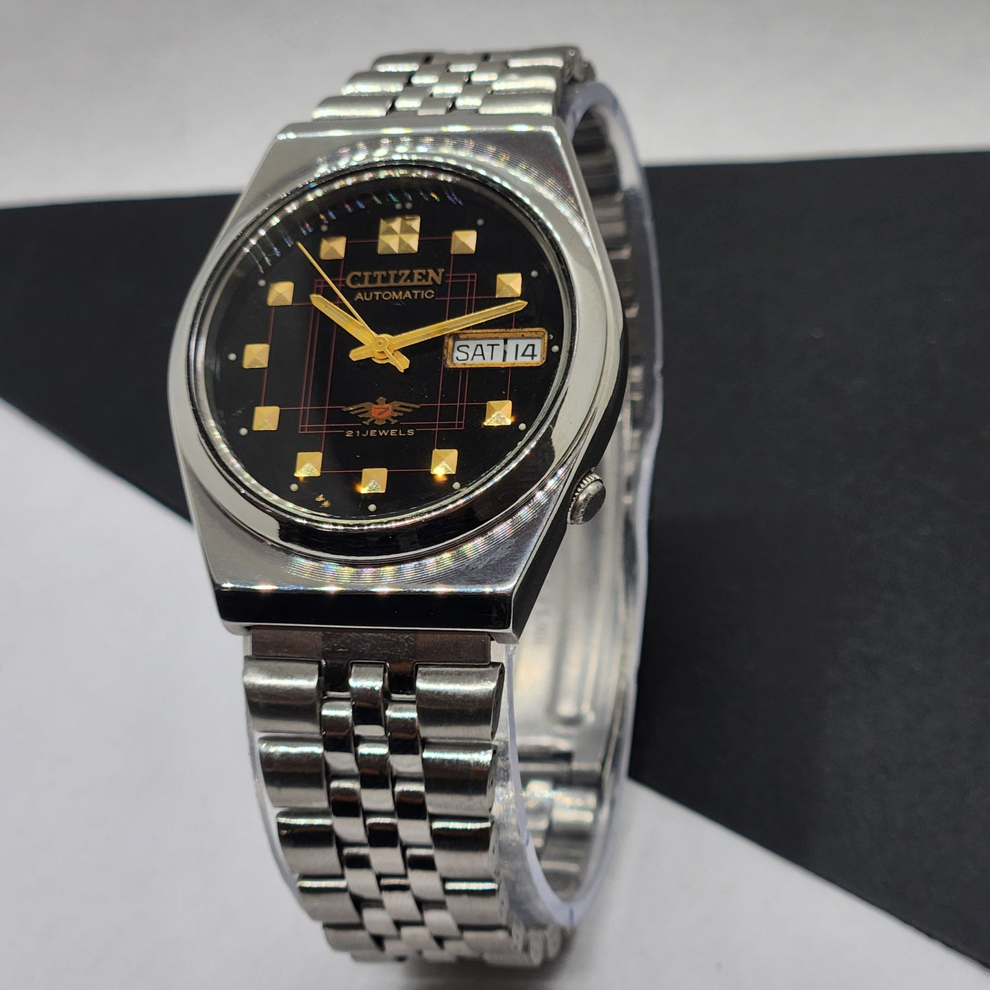 Vintage 1983 Original Citizen Automatic Cal. 8200 Black Face 21 Jewels Day-Date Japanese Men's Wrist Watch EG39