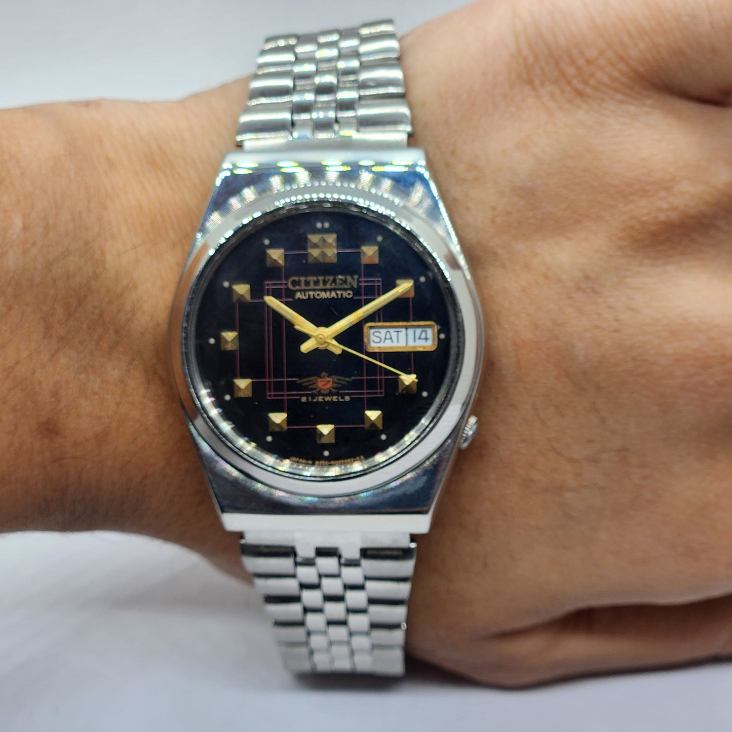 Vintage 1983 Original Citizen Automatic Cal. 8200 Black Face 21 Jewels Day-Date Japanese Men's Wrist Watch EG39