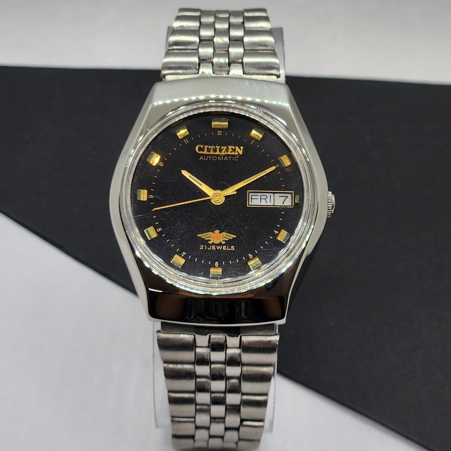 Vintage 1990 Original Citizen Automatic Cal. 8200 Black Face 21 Jewels Day-Date Japanese Men's Wrist Watch EG42