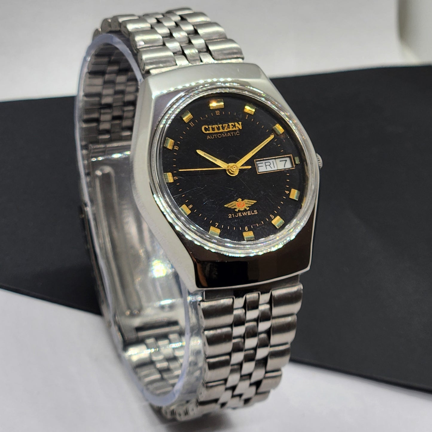Vintage 1990 Original Citizen Automatic Cal. 8200 Black Face 21 Jewels Day-Date Japanese Men's Wrist Watch EG42