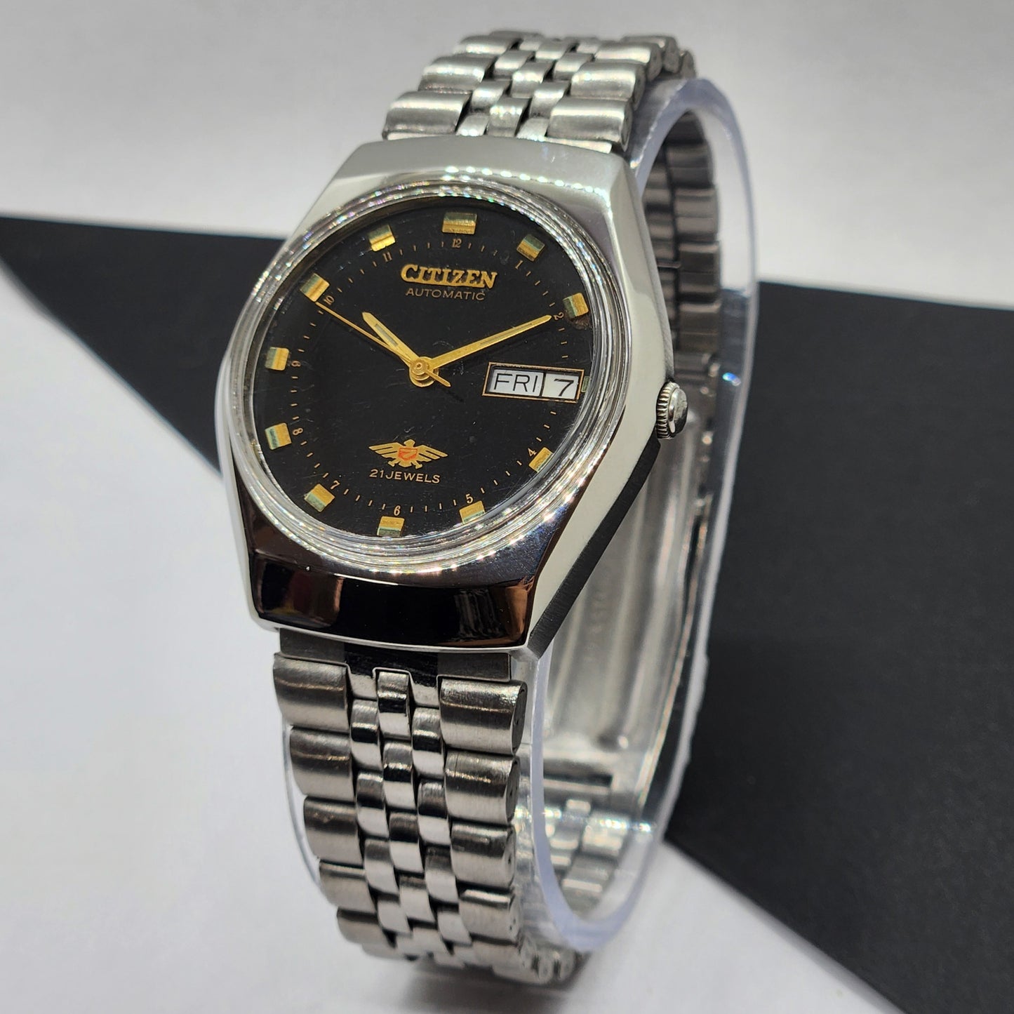 Vintage 1990 Original Citizen Automatic Cal. 8200 Black Face 21 Jewels Day-Date Japanese Men's Wrist Watch EG42