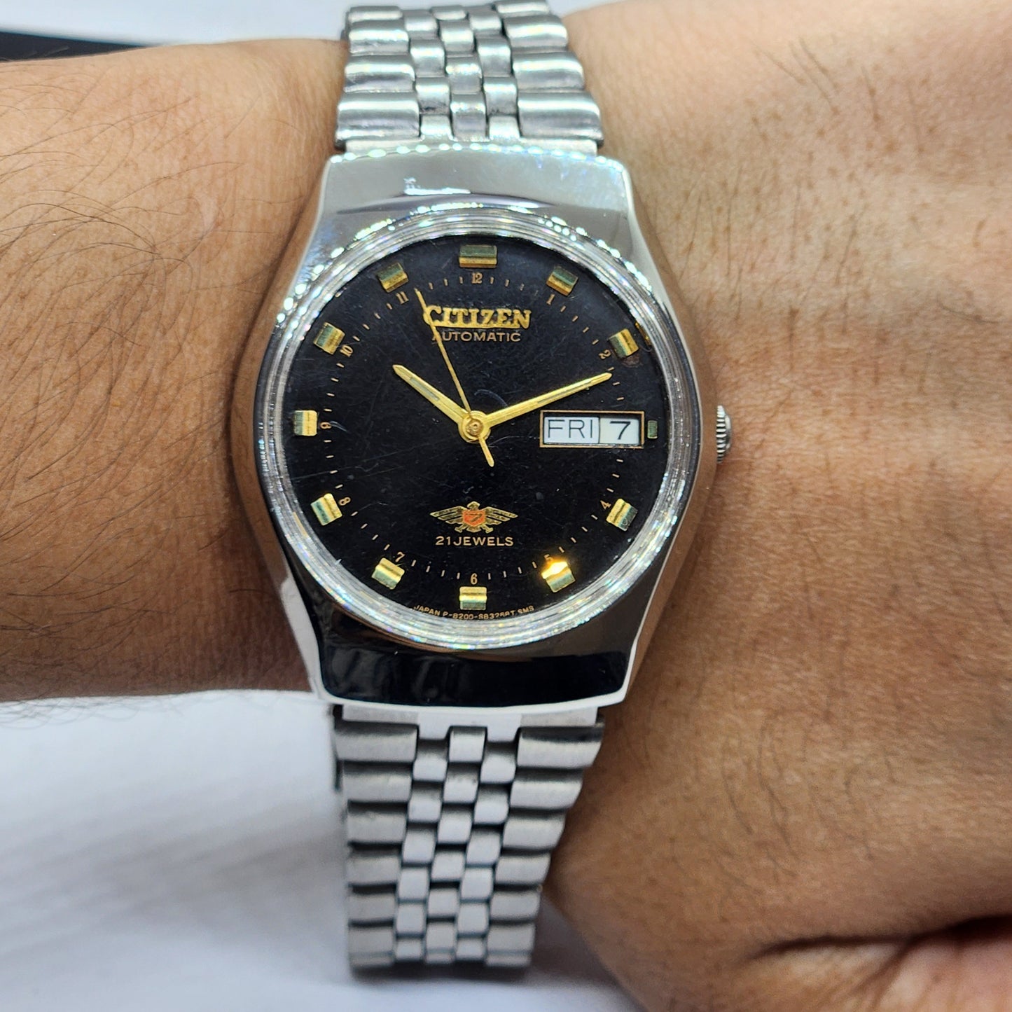 Vintage 1990 Original Citizen Automatic Cal. 8200 Black Face 21 Jewels Day-Date Japanese Men's Wrist Watch EG42