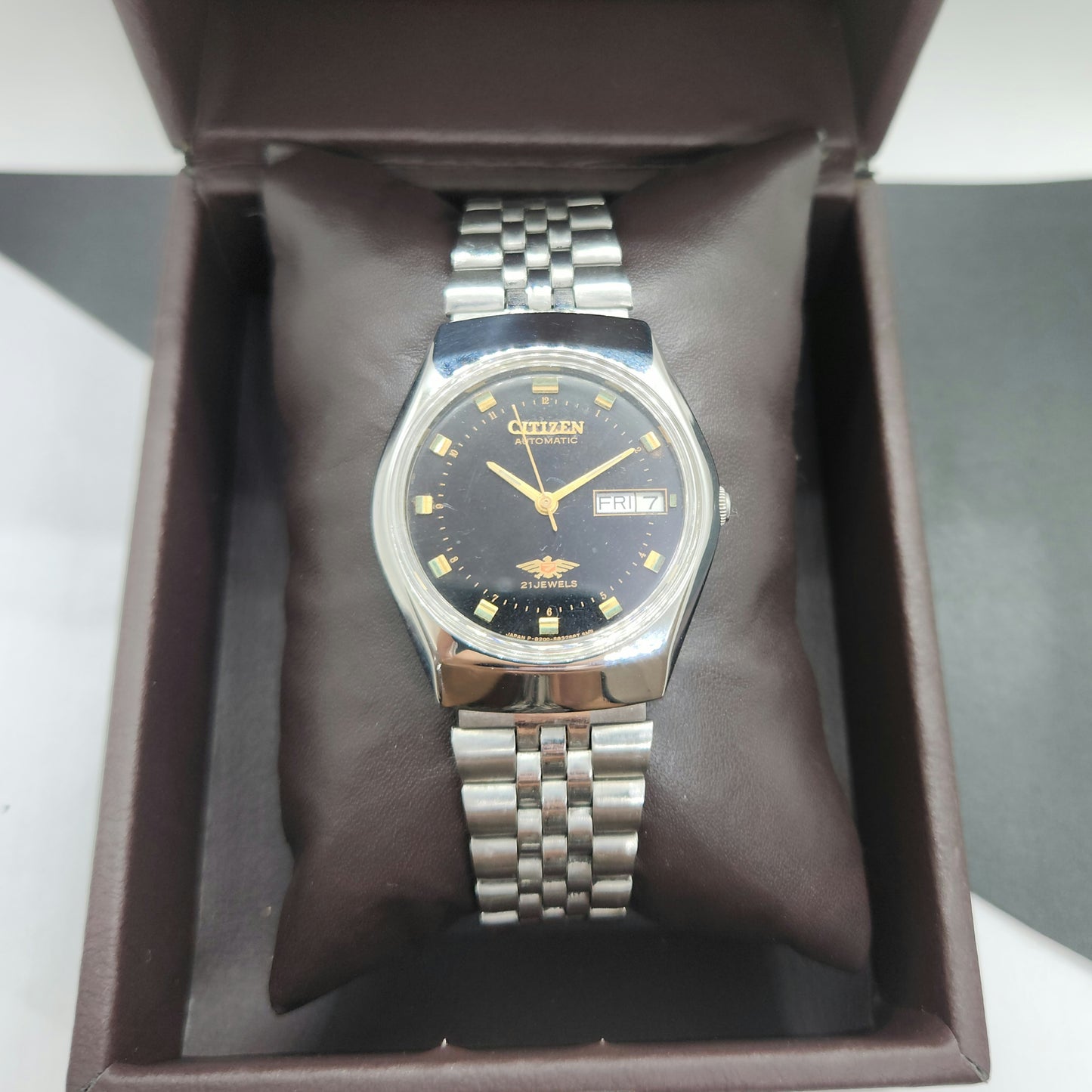 Vintage 1990 Original Citizen Automatic Cal. 8200 Black Face 21 Jewels Day-Date Japanese Men's Wrist Watch EG42