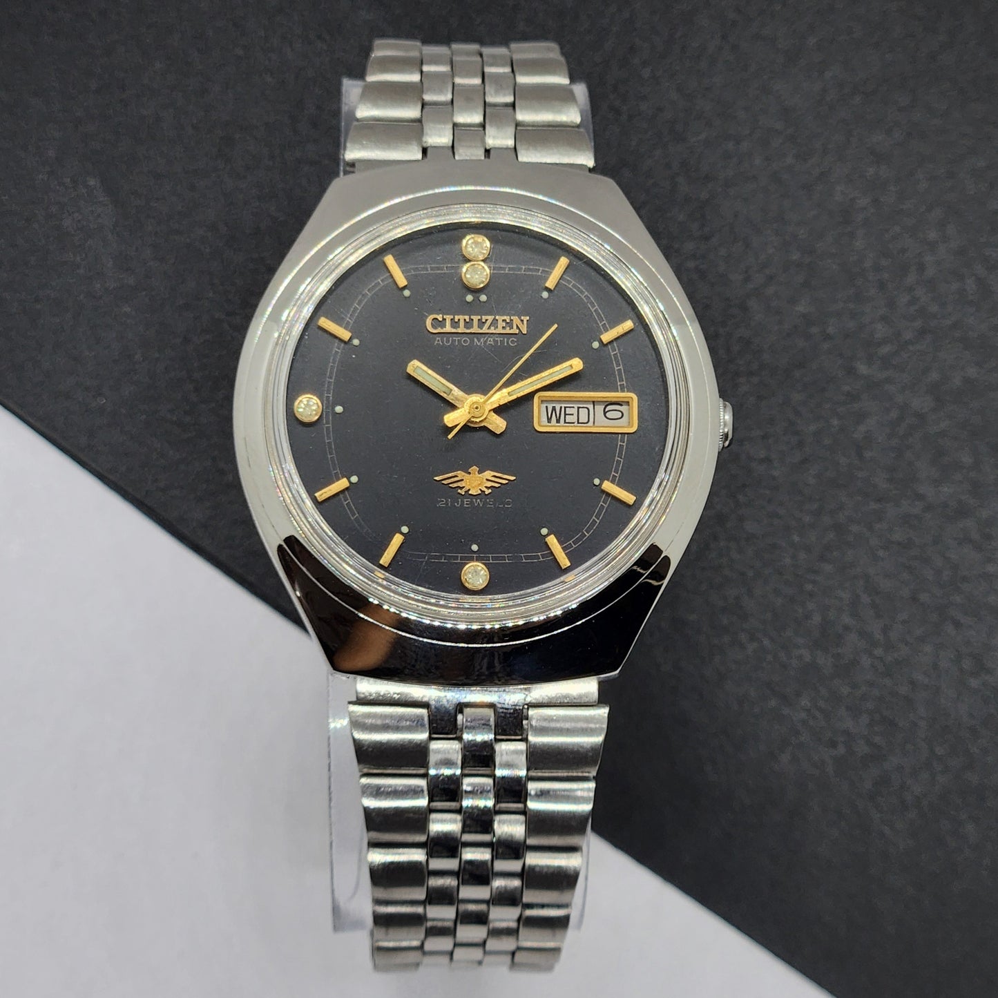 Vintage 1991 Original Citizen Automatic Cal. 8200 Black Face 21 Jewels Day-Date Japanese Men's Wrist Watch EG43