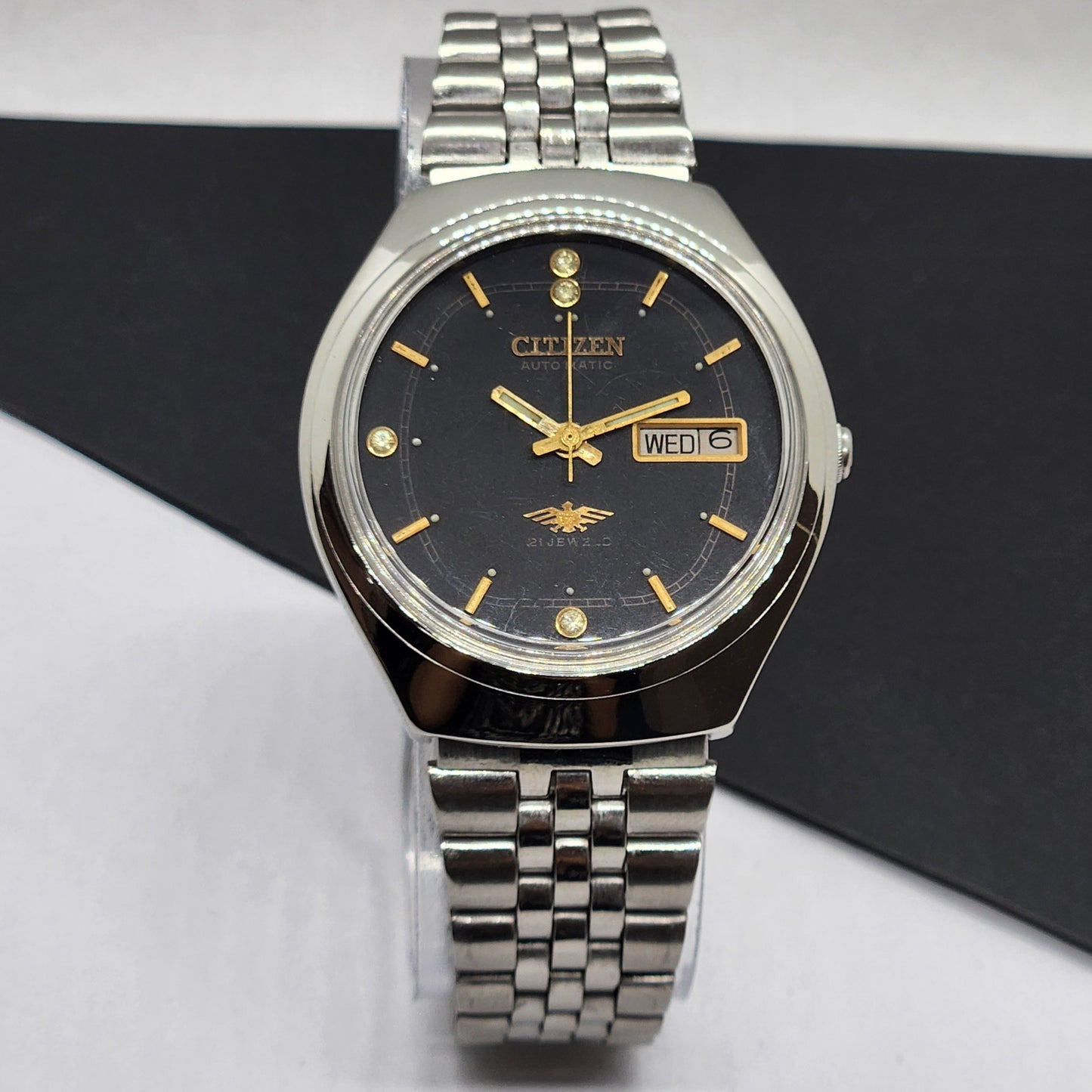 Vintage 1991 Original Citizen Automatic Cal. 8200 Black Face 21 Jewels Day-Date Japanese Men's Wrist Watch EG43