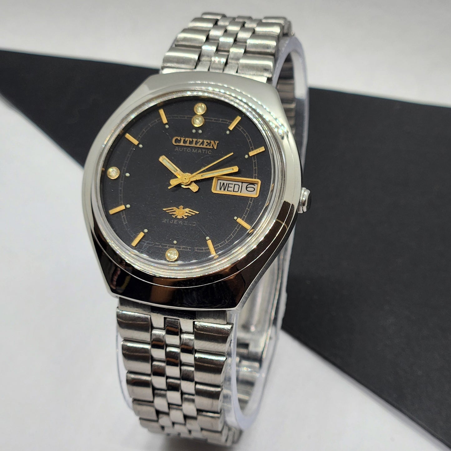 Vintage 1991 Original Citizen Automatic Cal. 8200 Black Face 21 Jewels Day-Date Japanese Men's Wrist Watch EG43