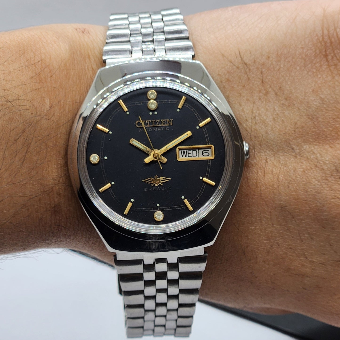 Vintage 1991 Original Citizen Automatic Cal. 8200 Black Face 21 Jewels Day-Date Japanese Men's Wrist Watch EG43