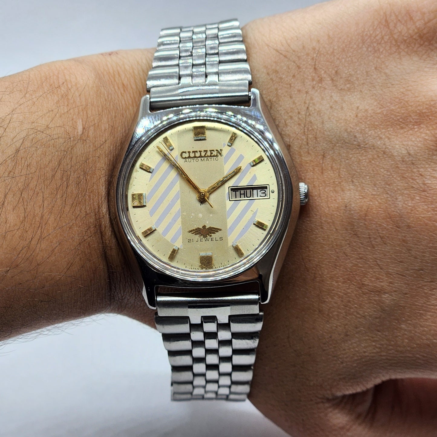 Vintage 1987 Original Citizen Automatic Cal. 8200 Golden Face 21 Jewels Day-Date Japanese Men's Wrist Watch EG45