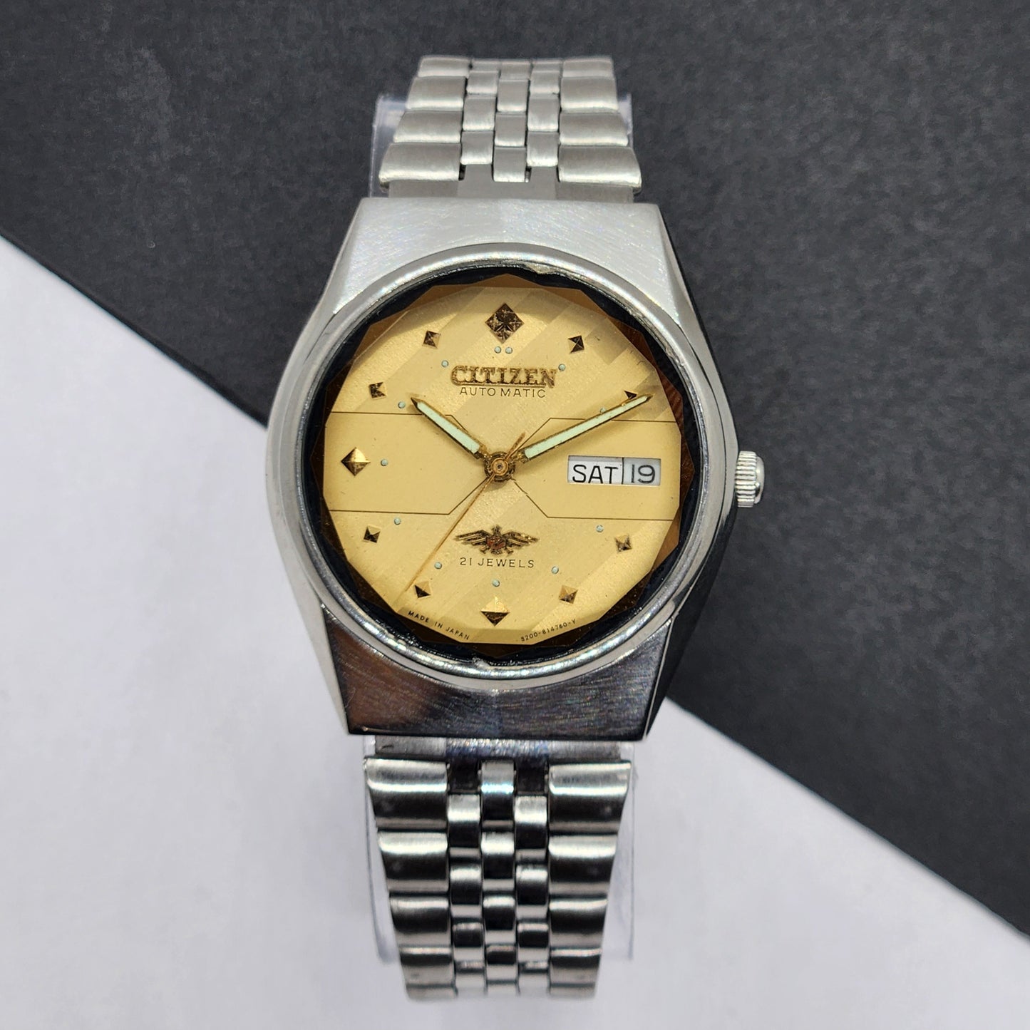 Vintage 1989 Original Citizen Automatic Cal. 8200 Golden Face 21 Jewels Day-Date Japanese Men's Wrist Watch EG46