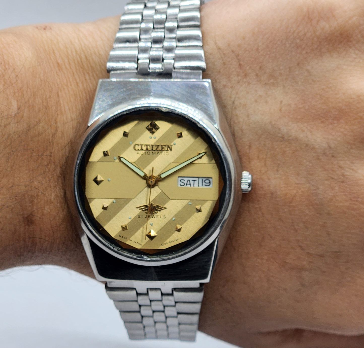 Vintage 1989 Original Citizen Automatic Cal. 8200 Golden Face 21 Jewels Day-Date Japanese Men's Wrist Watch EG46