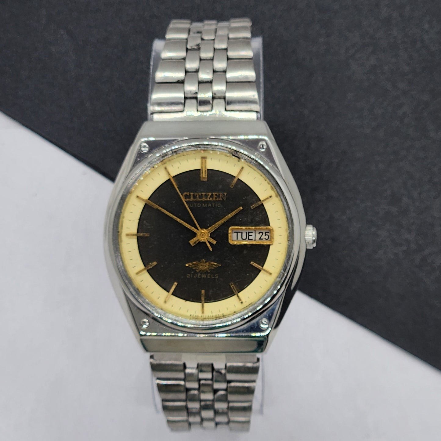 Vintage 1990 Original Citizen Automatic Cal. 8200 Black Face 21 Jewels Day-Date Japanese Men's Wrist Watch EG52