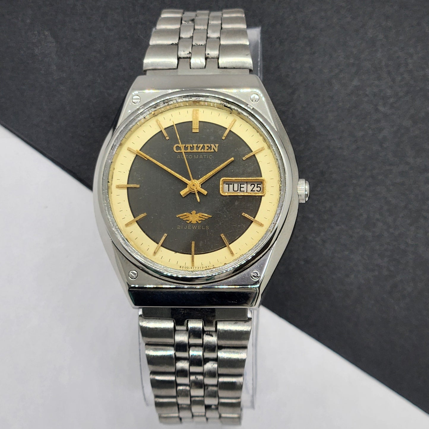 Vintage 1990 Original Citizen Automatic Cal. 8200 Black Face 21 Jewels Day-Date Japanese Men's Wrist Watch EG52