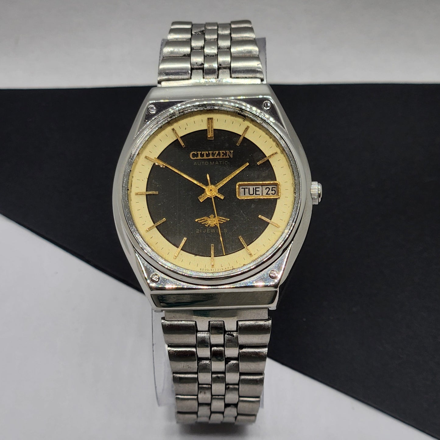 Vintage 1990 Original Citizen Automatic Cal. 8200 Black Face 21 Jewels Day-Date Japanese Men's Wrist Watch EG52