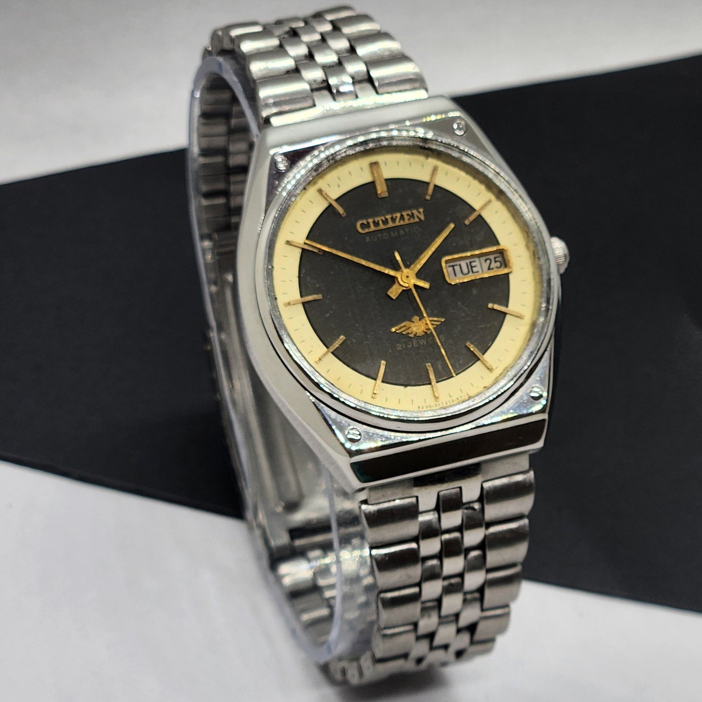 Vintage 1990 Original Citizen Automatic Cal. 8200 Black Face 21 Jewels Day-Date Japanese Men's Wrist Watch EG52