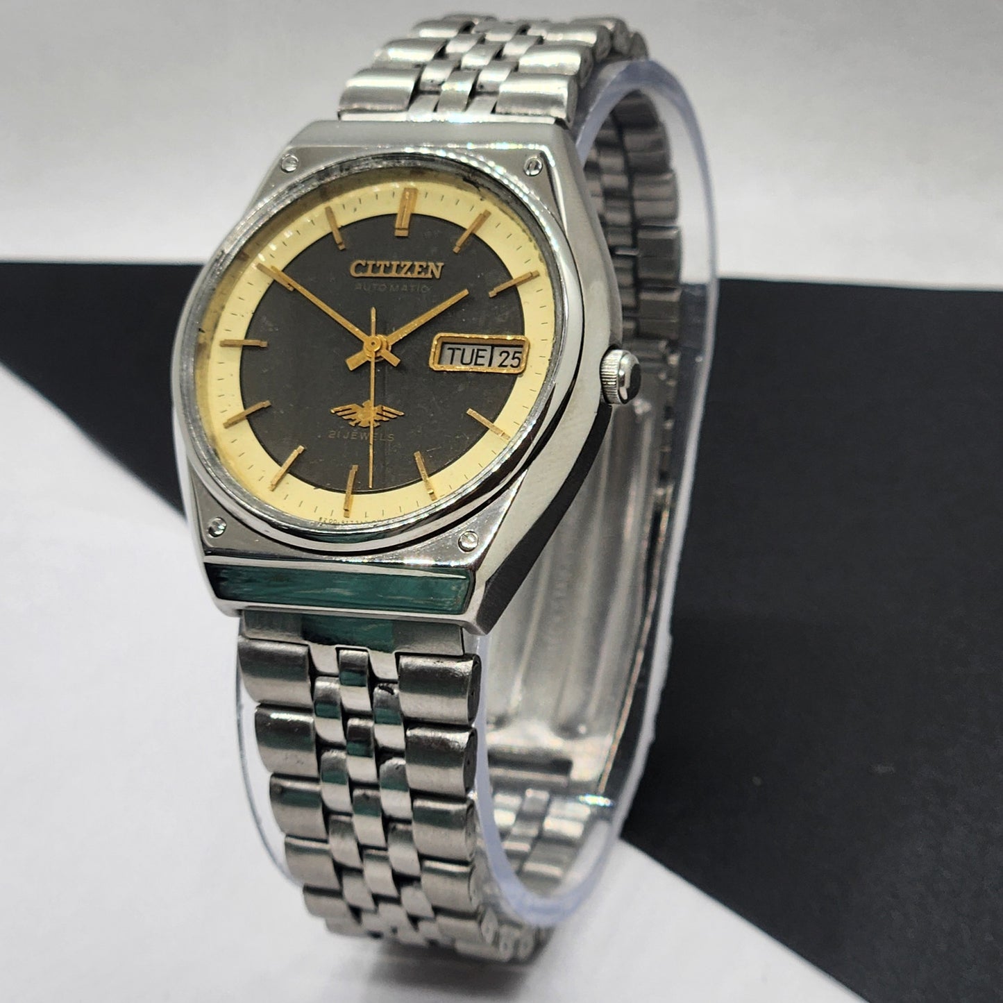 Vintage 1990 Original Citizen Automatic Cal. 8200 Black Face 21 Jewels Day-Date Japanese Men's Wrist Watch EG52