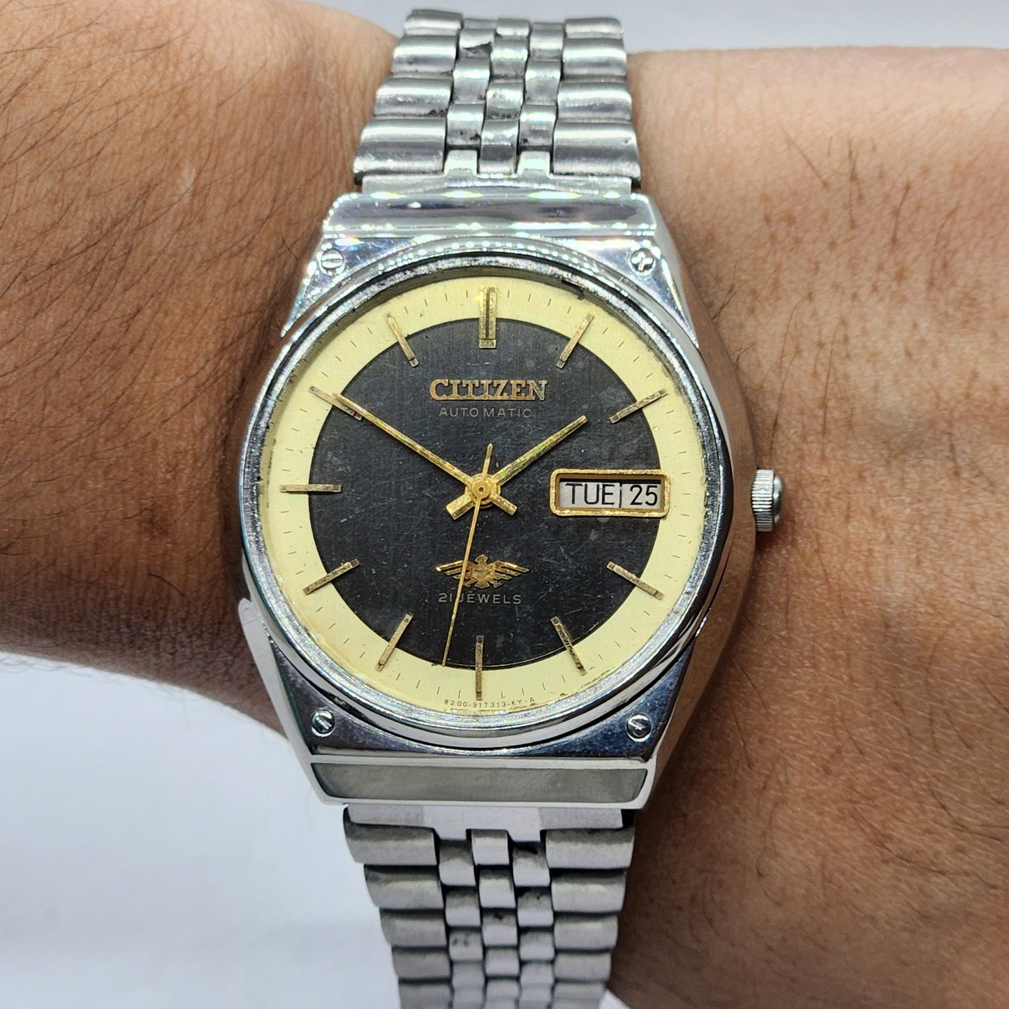 Vintage 1990 Original Citizen Automatic Cal. 8200 Black Face 21 Jewels Day-Date Japanese Men's Wrist Watch EG52