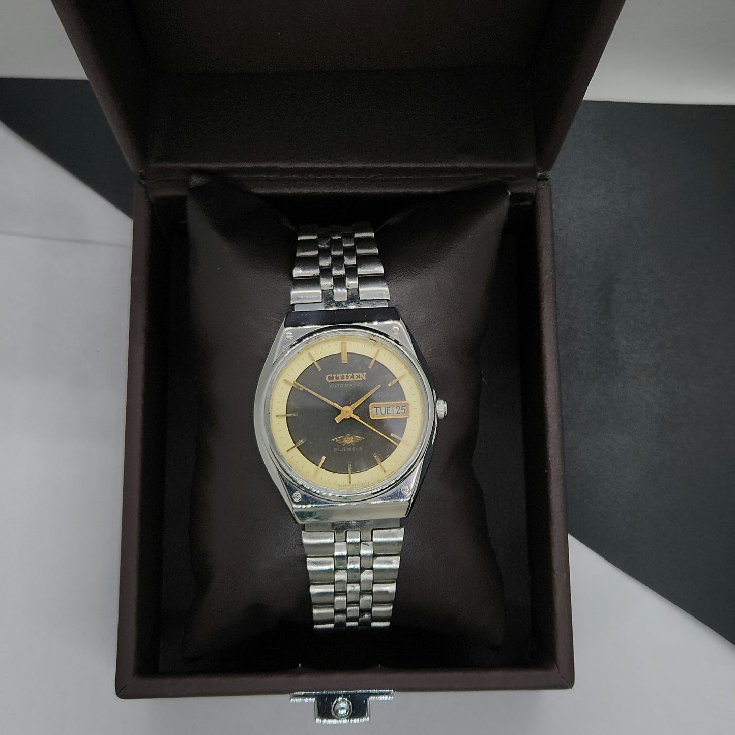 Vintage 1990 Original Citizen Automatic Cal. 8200 Black Face 21 Jewels Day-Date Japanese Men's Wrist Watch EG52