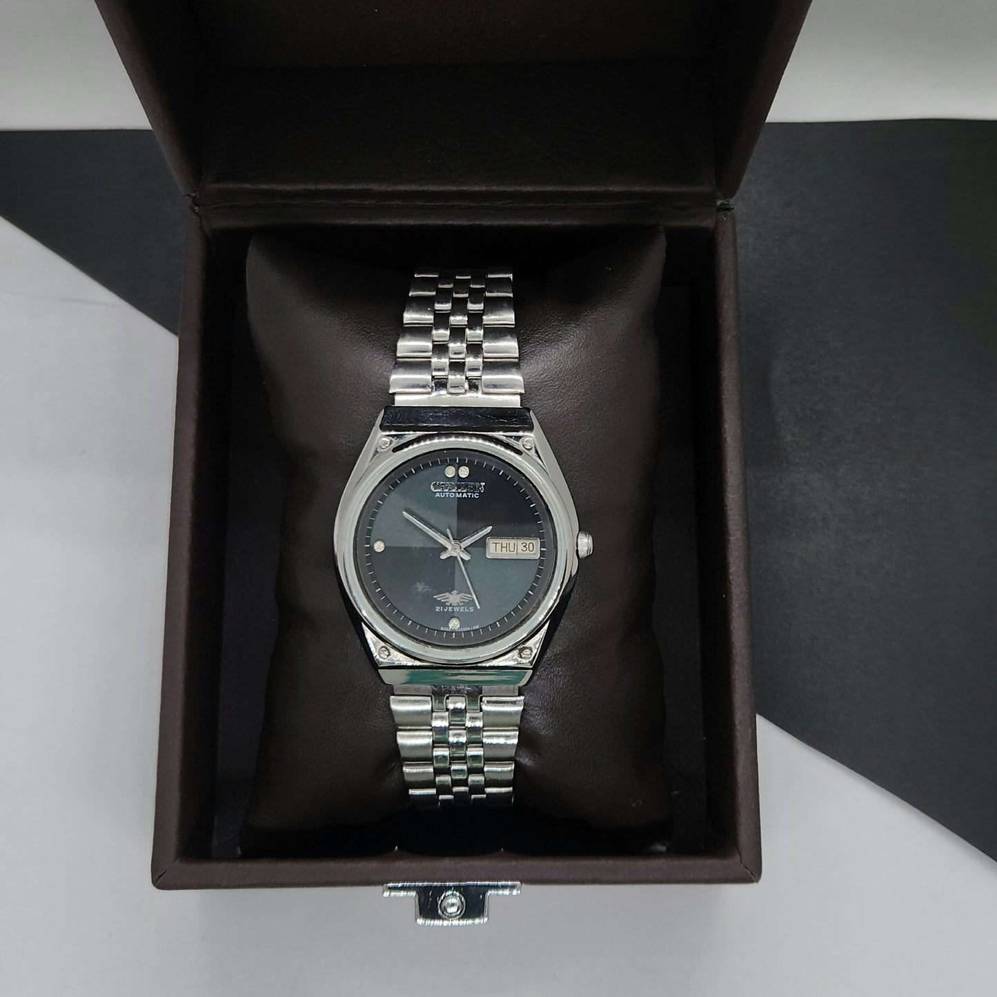 Vintage 1982 Original Citizen Automatic Cal. 8200 Black Face 21 Jewels Day-Date Japanese Men's Wrist Watch EG55