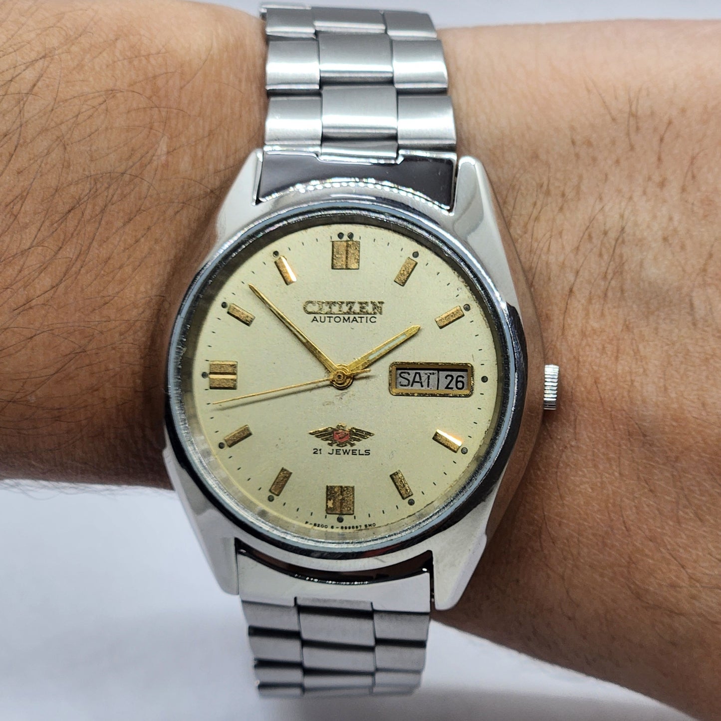 Vintage 1981 Original Citizen Automatic Cal. 8200 Golden Face 21 Jewels Day-Date Japanese Men's Wrist Watch EG58