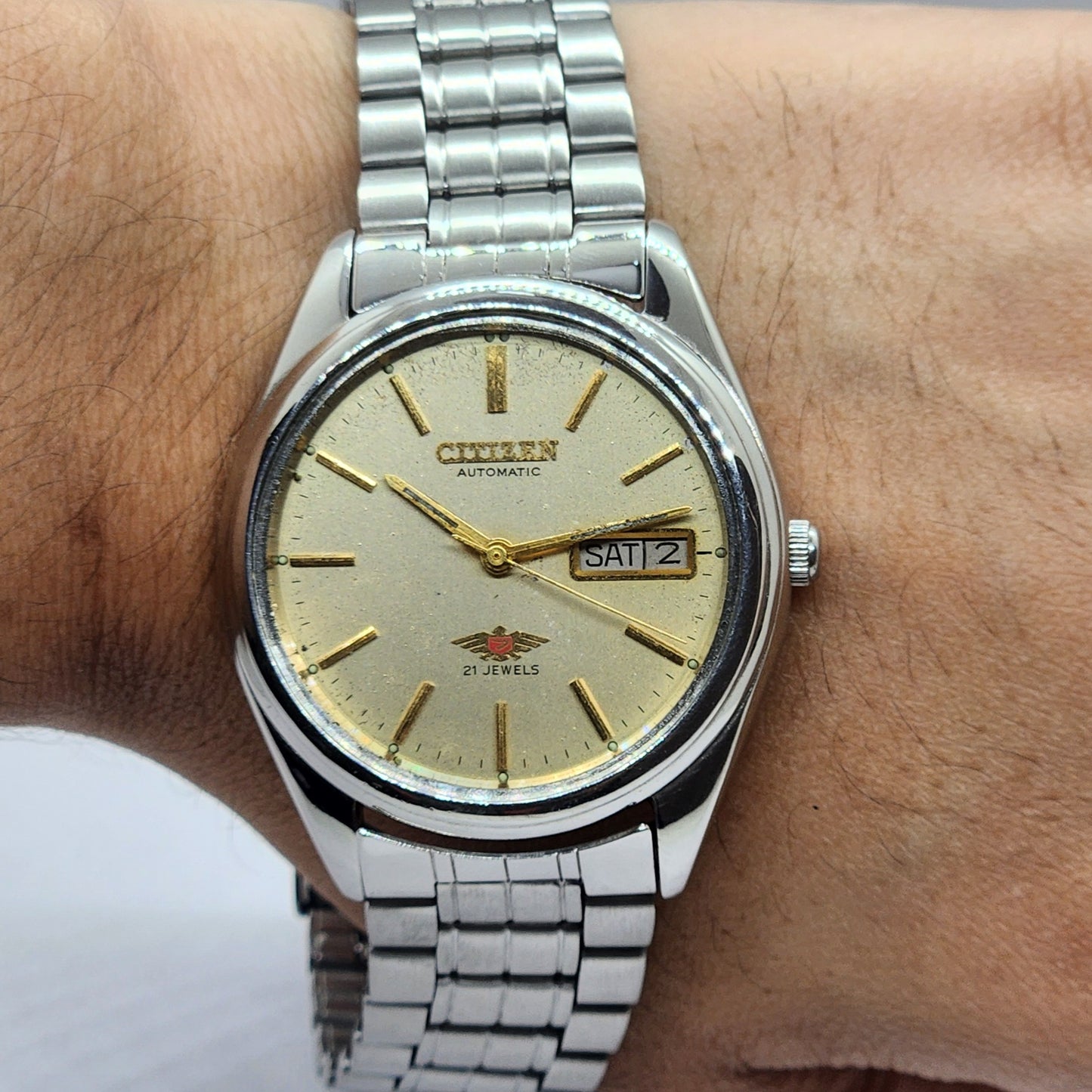 Vintage 1978 Original Citizen Automatic Cal. 8200 Golden Face 21 Jewels Day-Date Japanese Men's Wrist Watch EG59