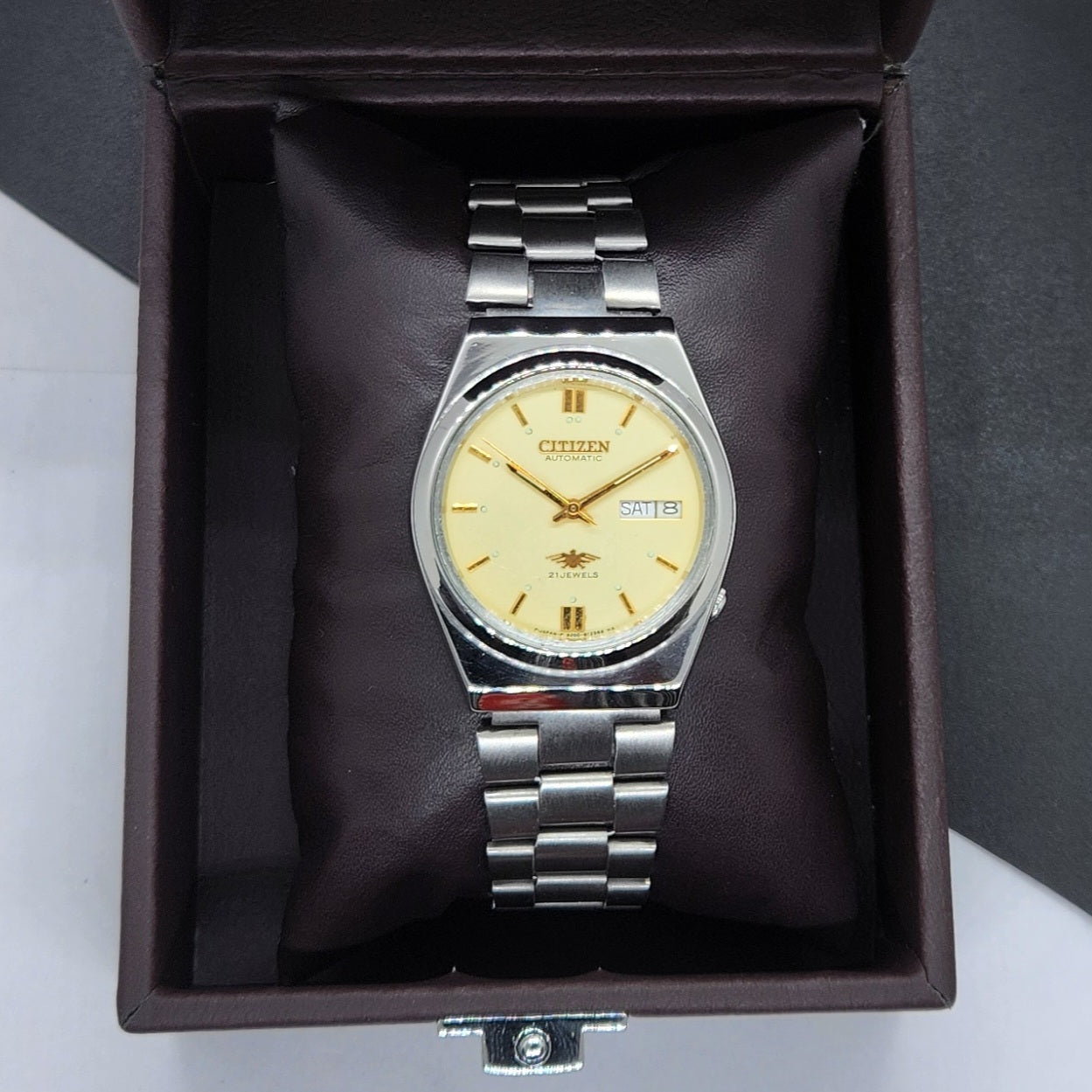 Vintage 1986 Original Citizen Automatic Cal. 8200 Golden Face 21 Jewels Day-Date Japanese Men's Wrist Watch EG61
