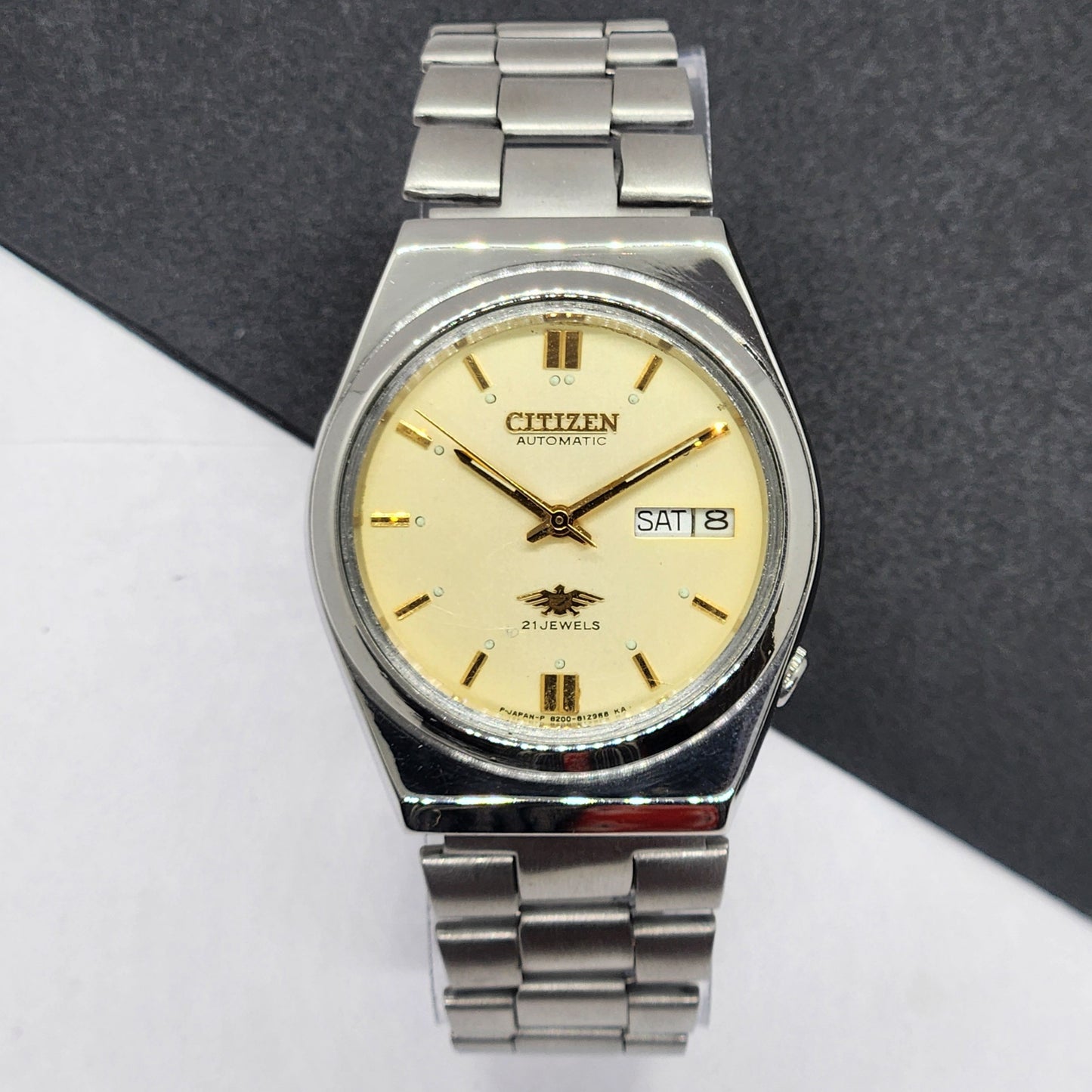 Vintage 1986 Original Citizen Automatic Cal. 8200 Golden Face 21 Jewels Day-Date Japanese Men's Wrist Watch EG61
