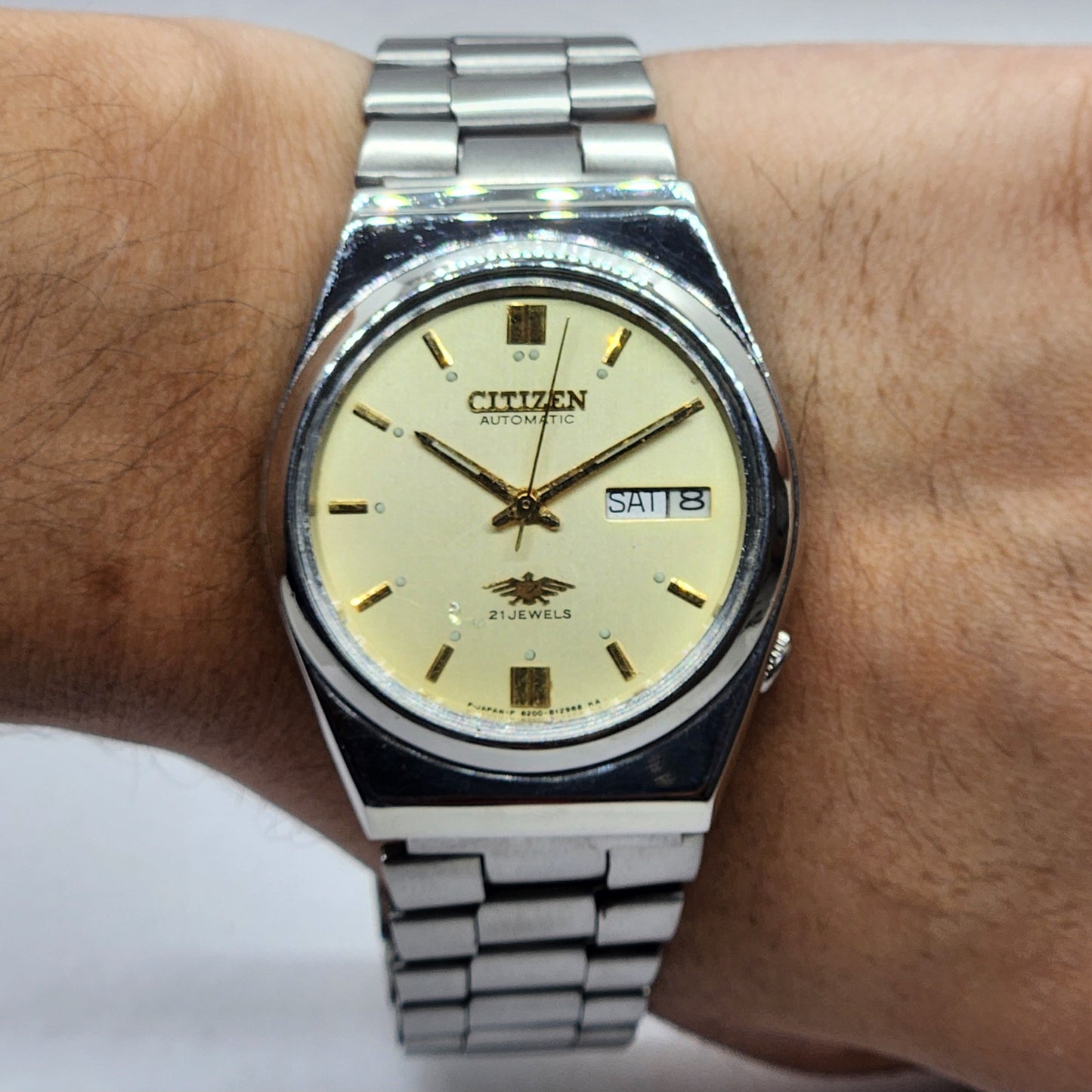 Vintage 1986 Original Citizen Automatic Cal. 8200 Golden Face 21 Jewels Day-Date Japanese Men's Wrist Watch EG61