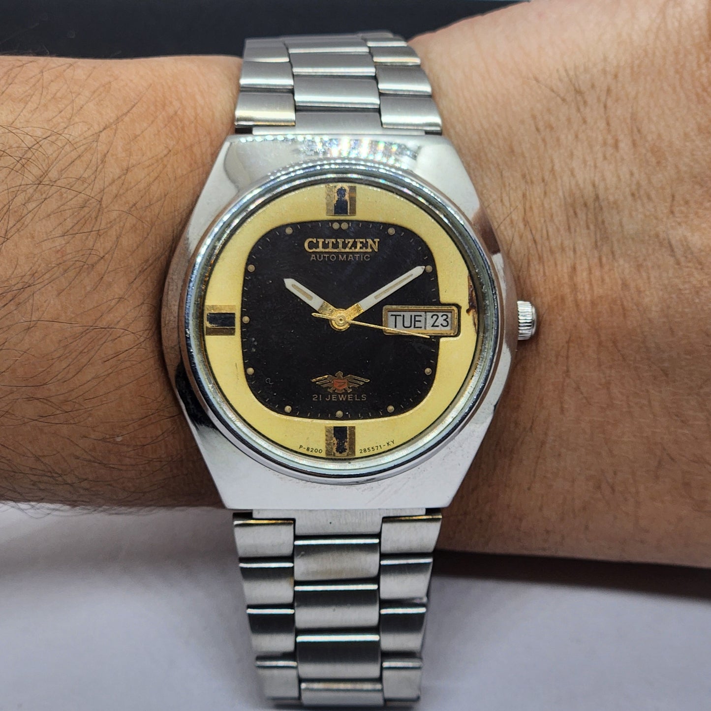 Vintage 1981 Original Citizen Automatic Cal. 8200 Brown Face 21 Jewels Day-Date Japanese Men's Wrist Watch EG64