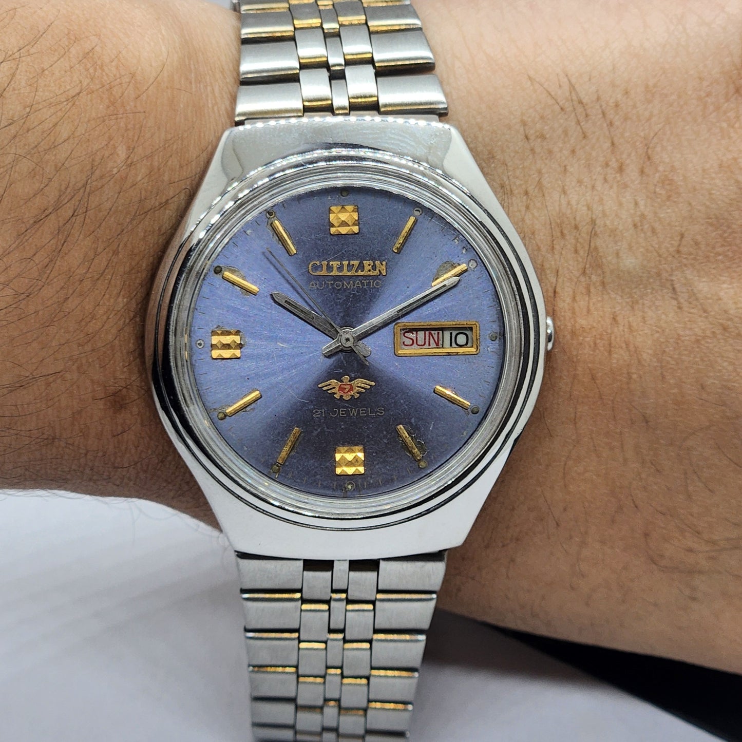 Vintage 1976 Original Citizen Automatic Cal. 8200 Blue Face 21 Jewels Day-Date Japanese Men's Wrist Watch EG65