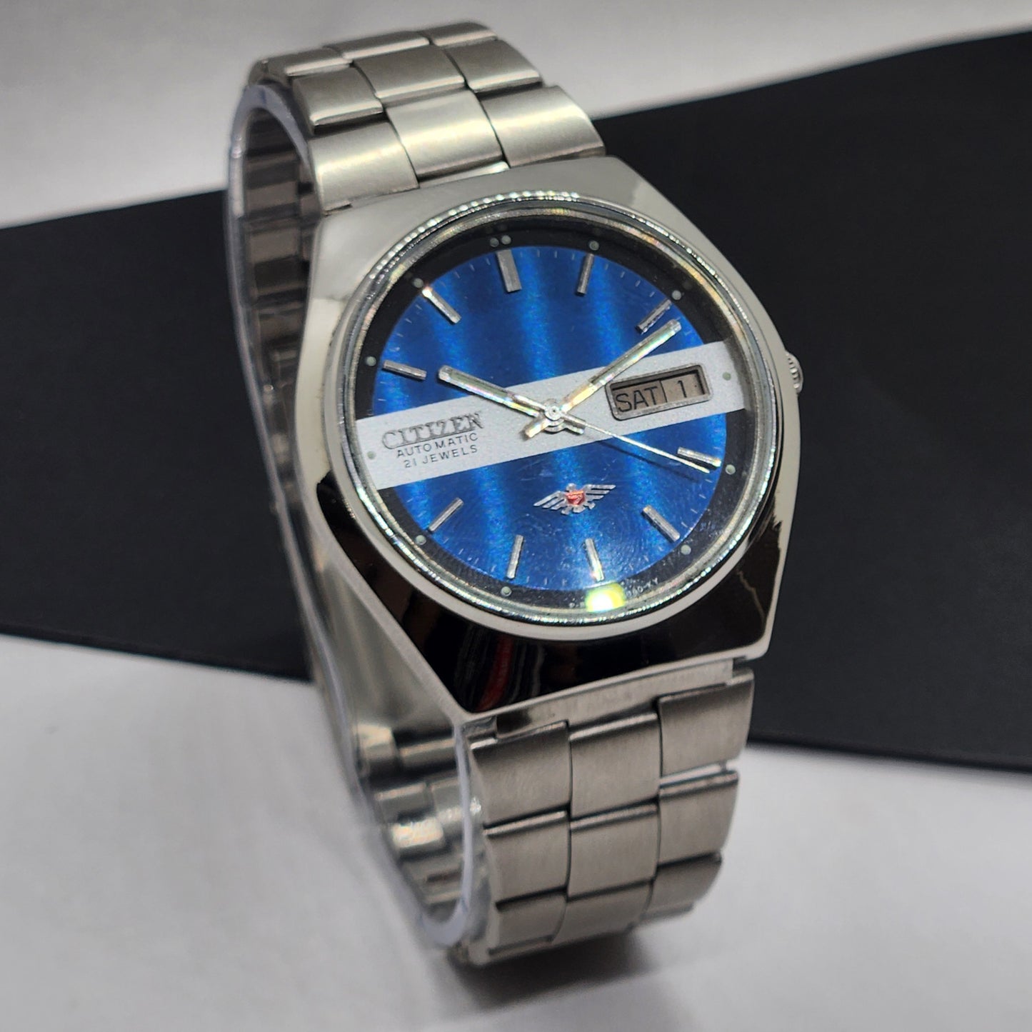 Vintage 1981 Original Citizen Automatic Cal. 8200 Blue Face 21 Jewels Day-Date Japanese Men's Wrist Watch EG66