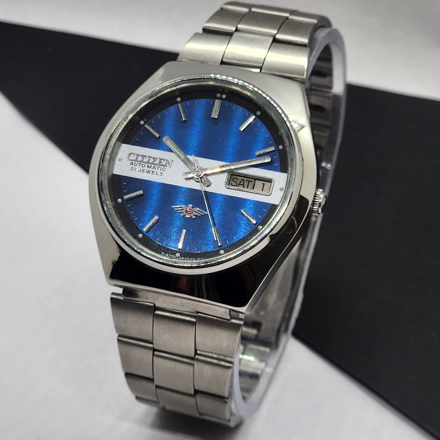 Vintage 1981 Original Citizen Automatic Cal. 8200 Blue Face 21 Jewels Day-Date Japanese Men's Wrist Watch EG66