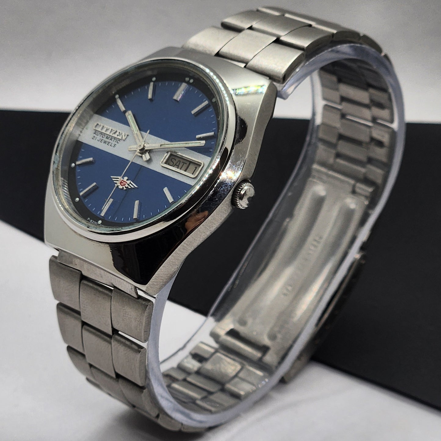 Vintage 1981 Original Citizen Automatic Cal. 8200 Blue Face 21 Jewels Day-Date Japanese Men's Wrist Watch EG66