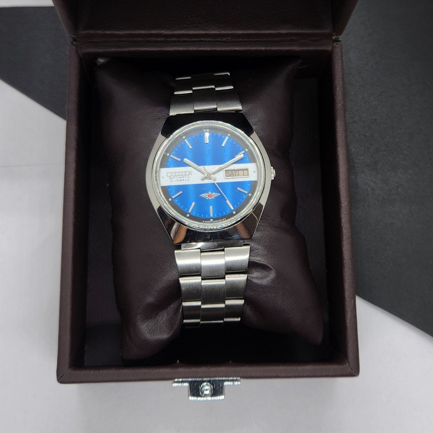 Vintage 1981 Original Citizen Automatic Cal. 8200 Blue Face 21 Jewels Day-Date Japanese Men's Wrist Watch EG66