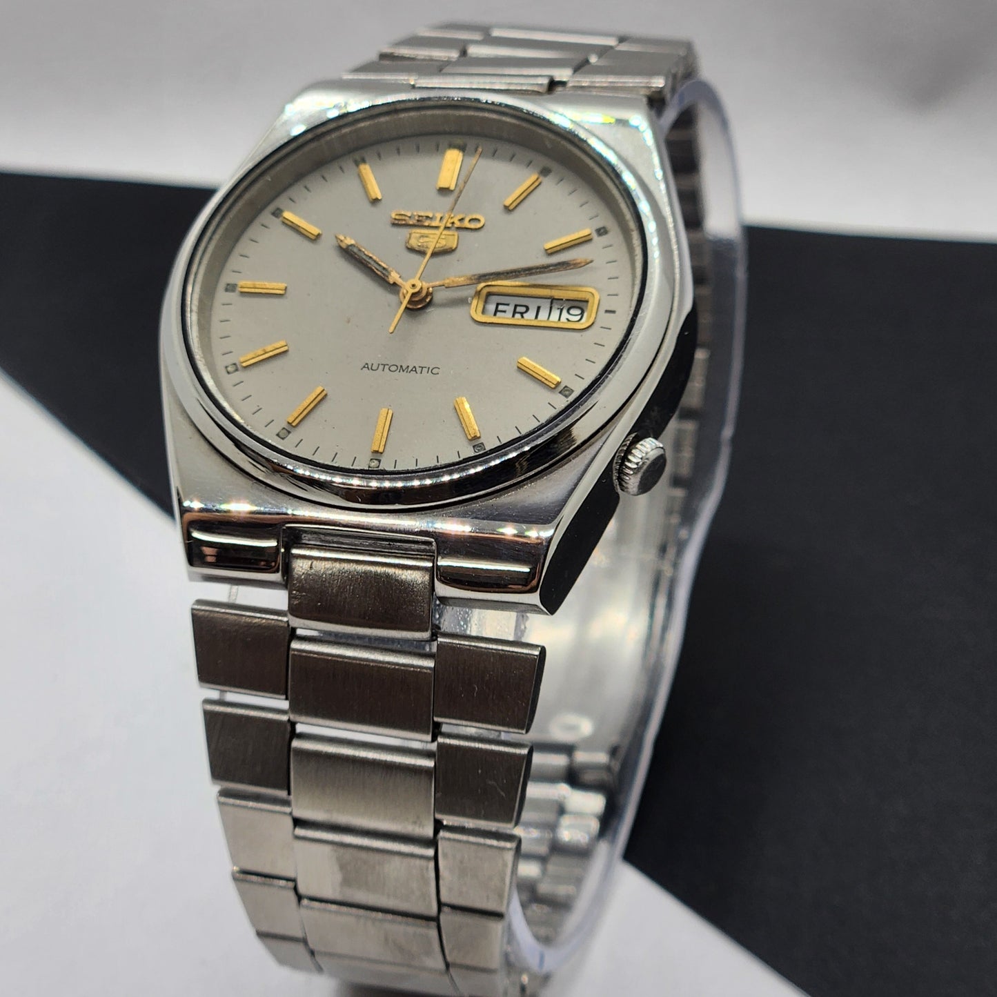 Vintage 1979 Original Seiko 5 Automatic 6309-8350 Gray Face 21 Jewels Day-Date Japanese Men's Wrist Watch EG67