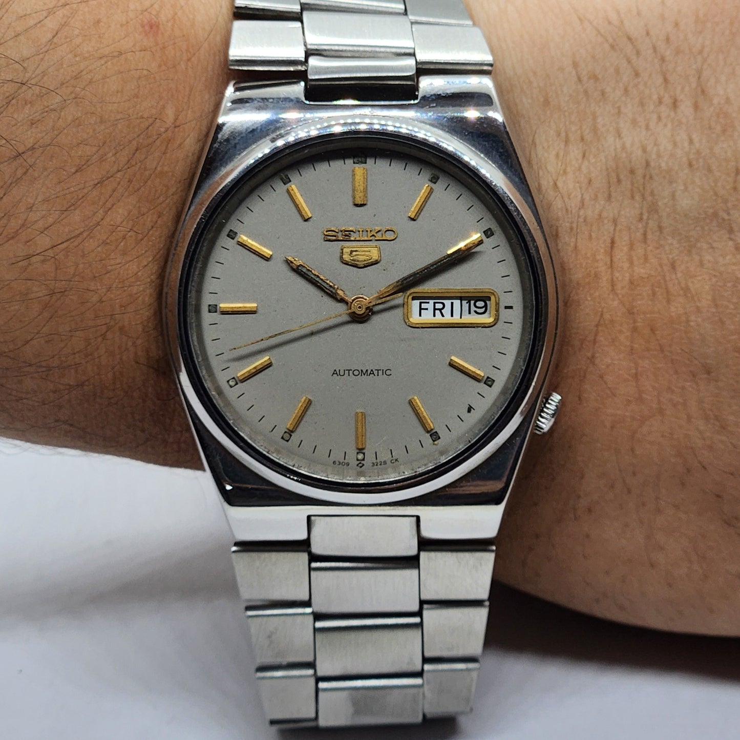 Vintage 1979 Original Seiko 5 Automatic 6309-8350 Gray Face 21 Jewels Day-Date Japanese Men's Wrist Watch EG67