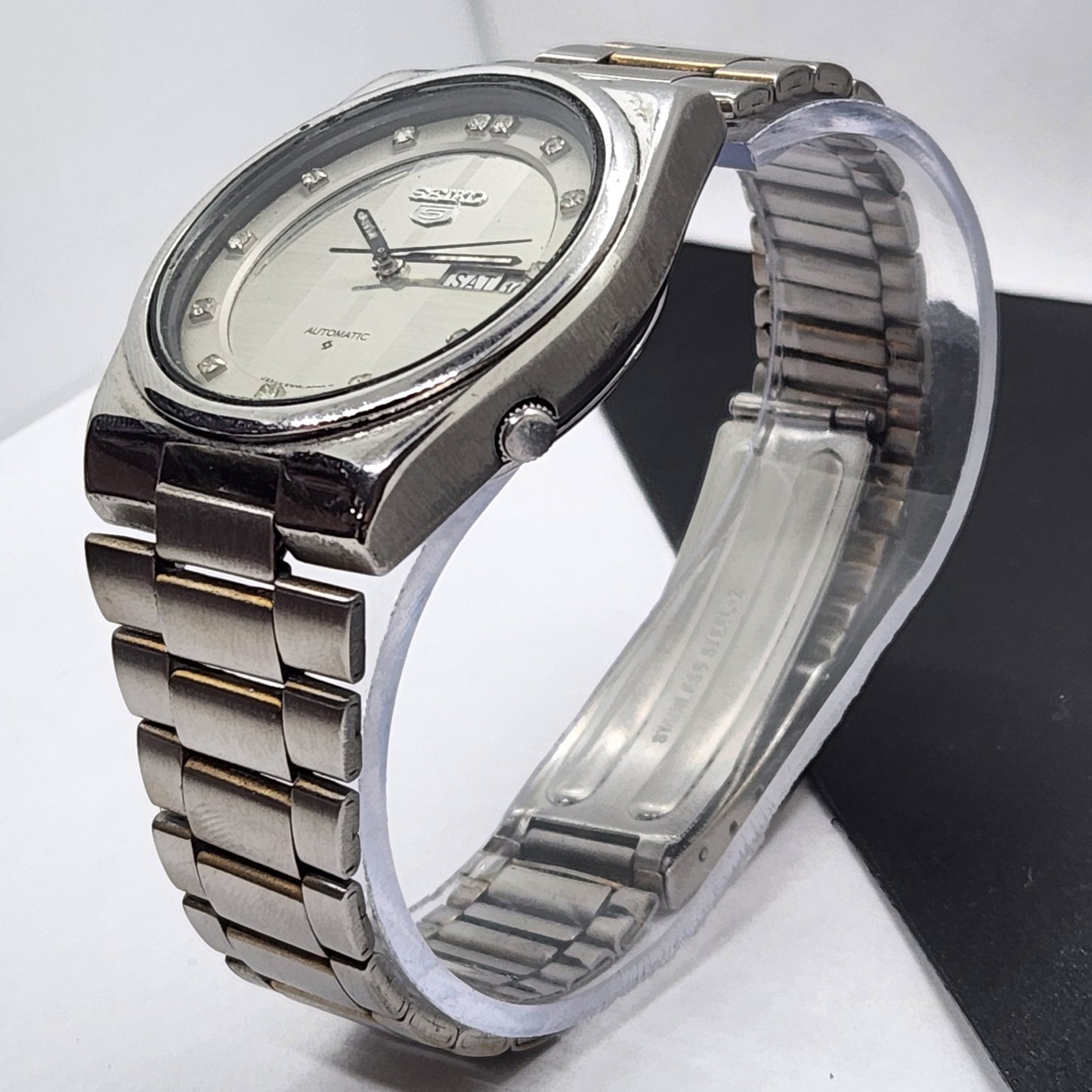 Vintage 1979 Original Seiko 5 Automatic 6309-8340 Silver Face 17 Jewels Day-Date Japanese Men's Wrist Watch EG68