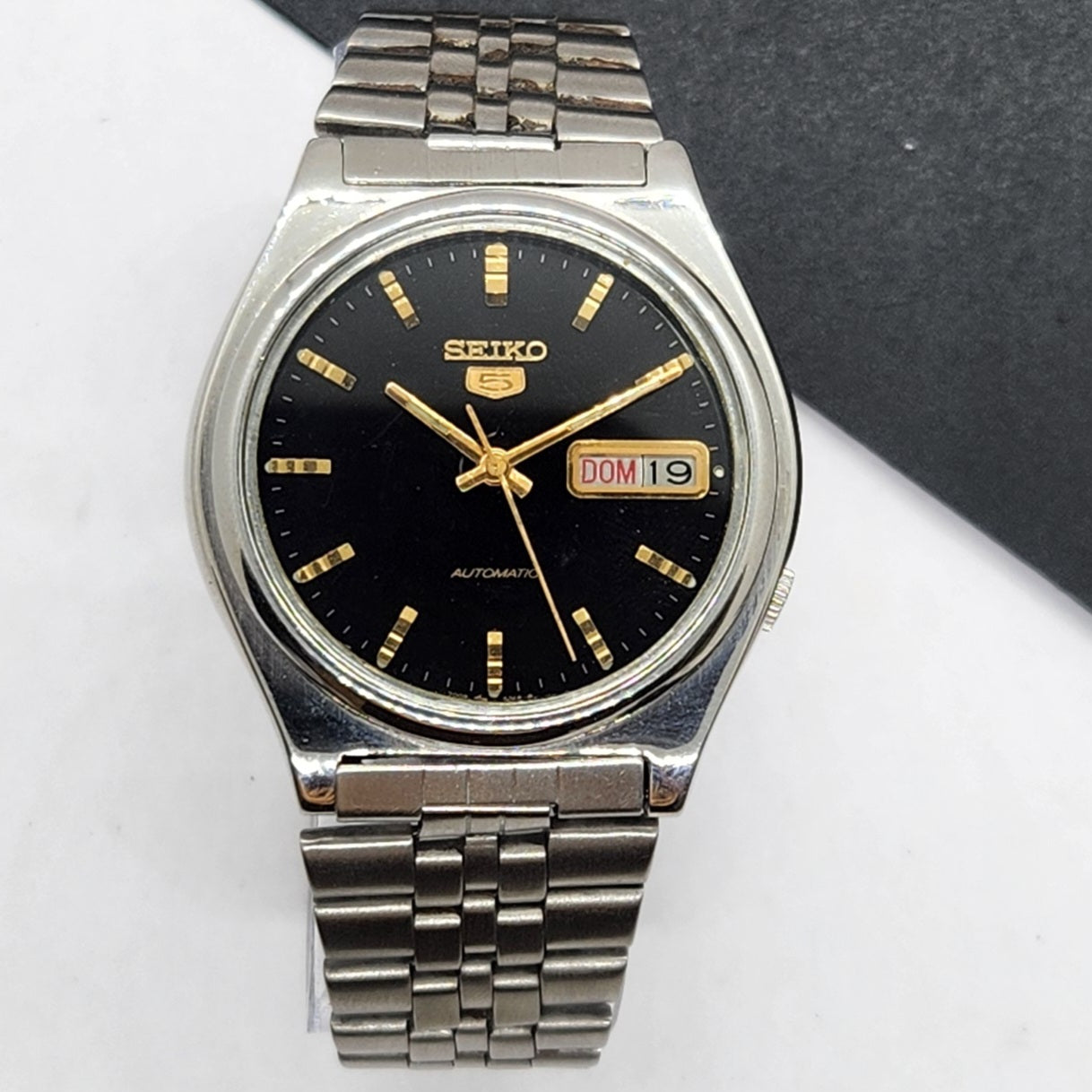 Vintage 1982 Original Seiko 5 Automatic 7009-3170 Black Face 17 Jewels Day-Date Japanese Men's Wrist Watch EG74