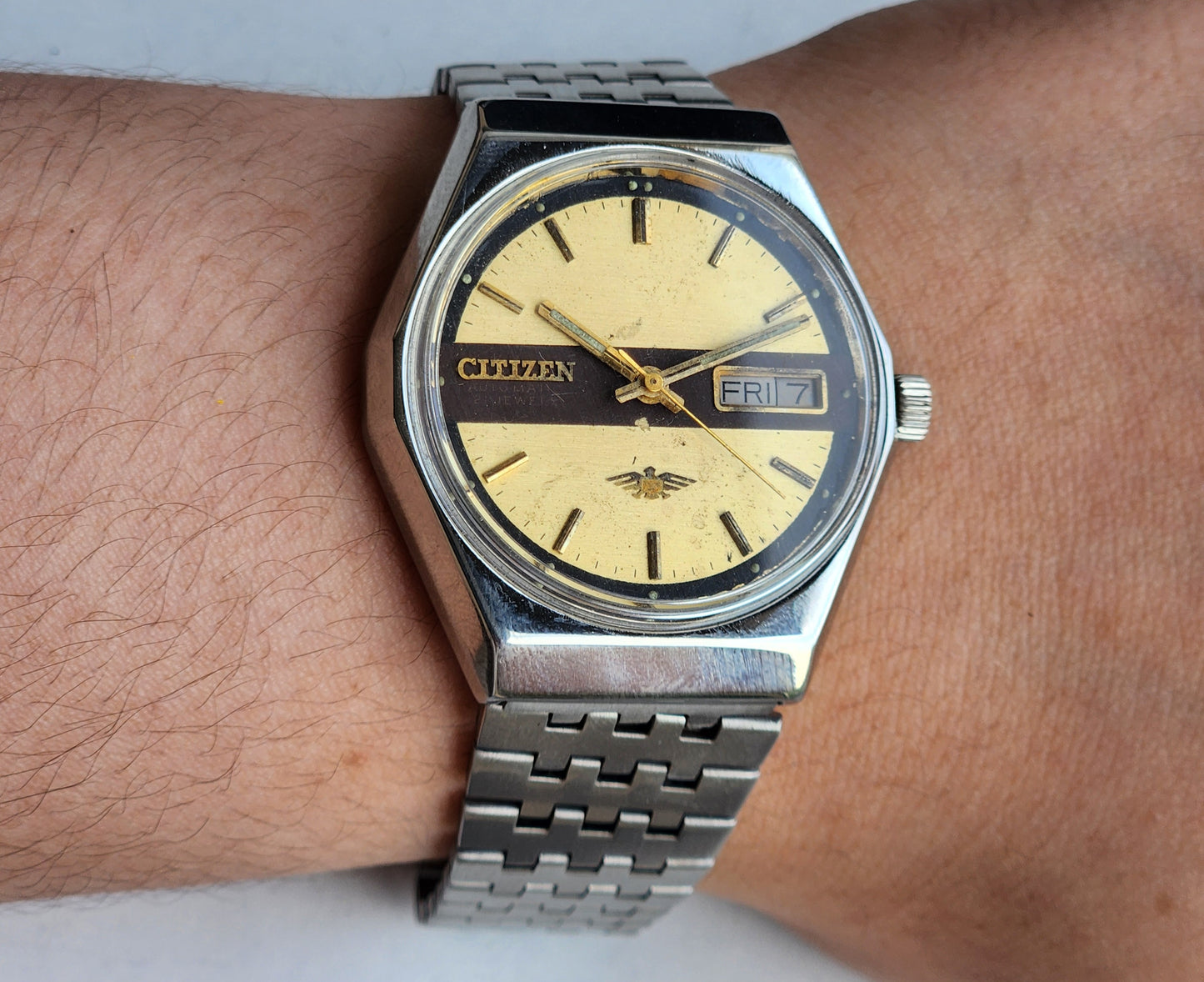 Vintage 1984 Original Citizen Automatic 8200 Golden Face 21 Jewels Day-Date Japanese Men's Wrist Watch EG85