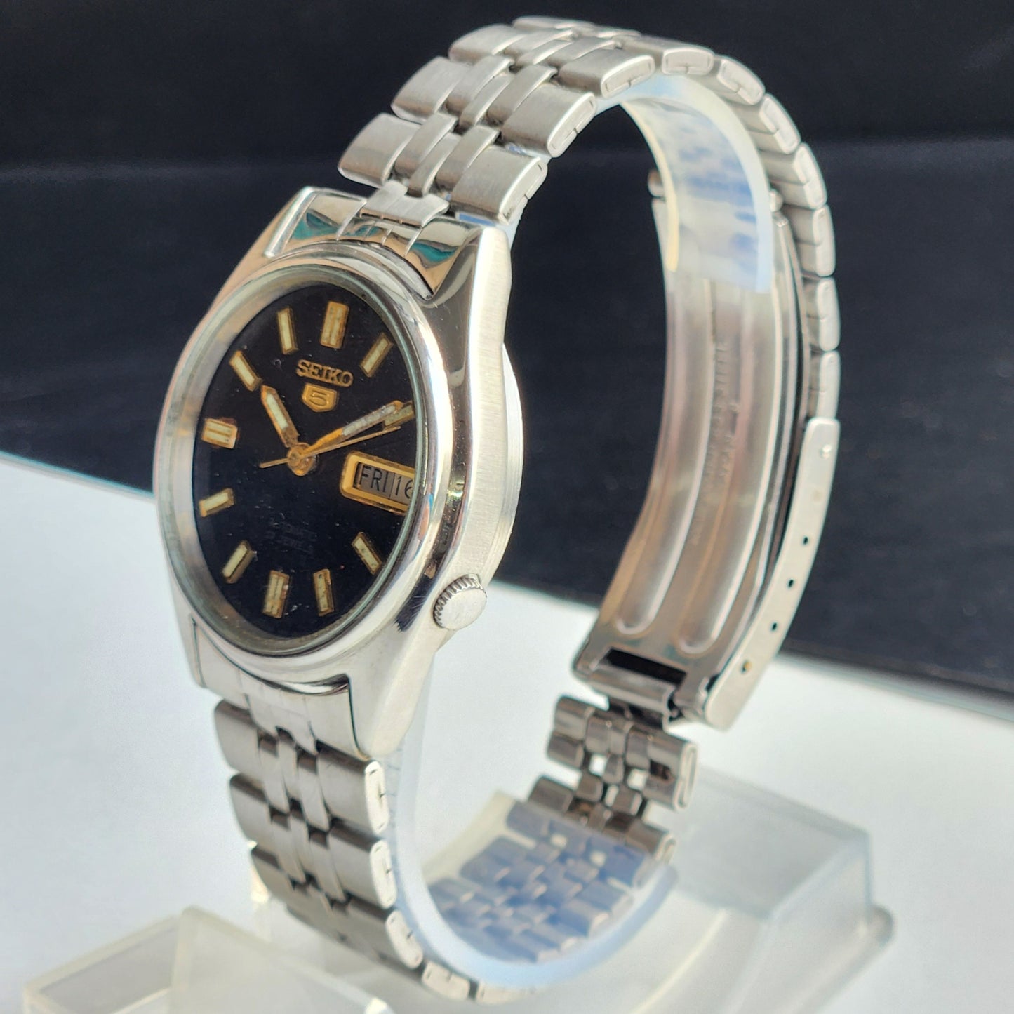 Vintage 1979 Original Seiko 5 Automatic 7009-6001 Black Face 17 Jewels Day-Date Japanese Men's Wrist Watch EG88