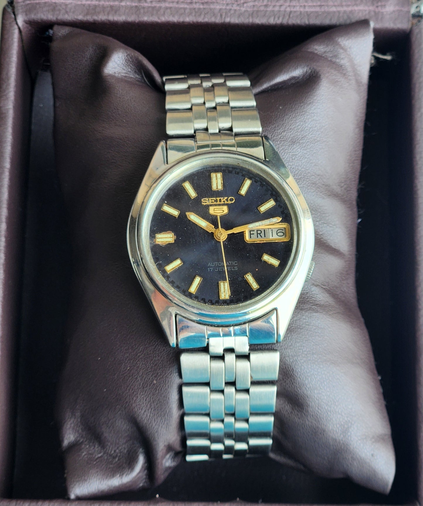 Vintage 1979 Original Seiko 5 Automatic 7009-6001 Black Face 17 Jewels Day-Date Japanese Men's Wrist Watch EG88