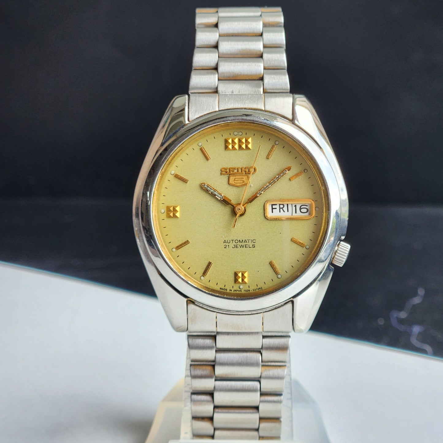 Vintage 2000 Original Seiko 5 Automatic 7S26-0070 Green Face 21 Jewels Day-Date Japanese Men's Wrist Watch EG90