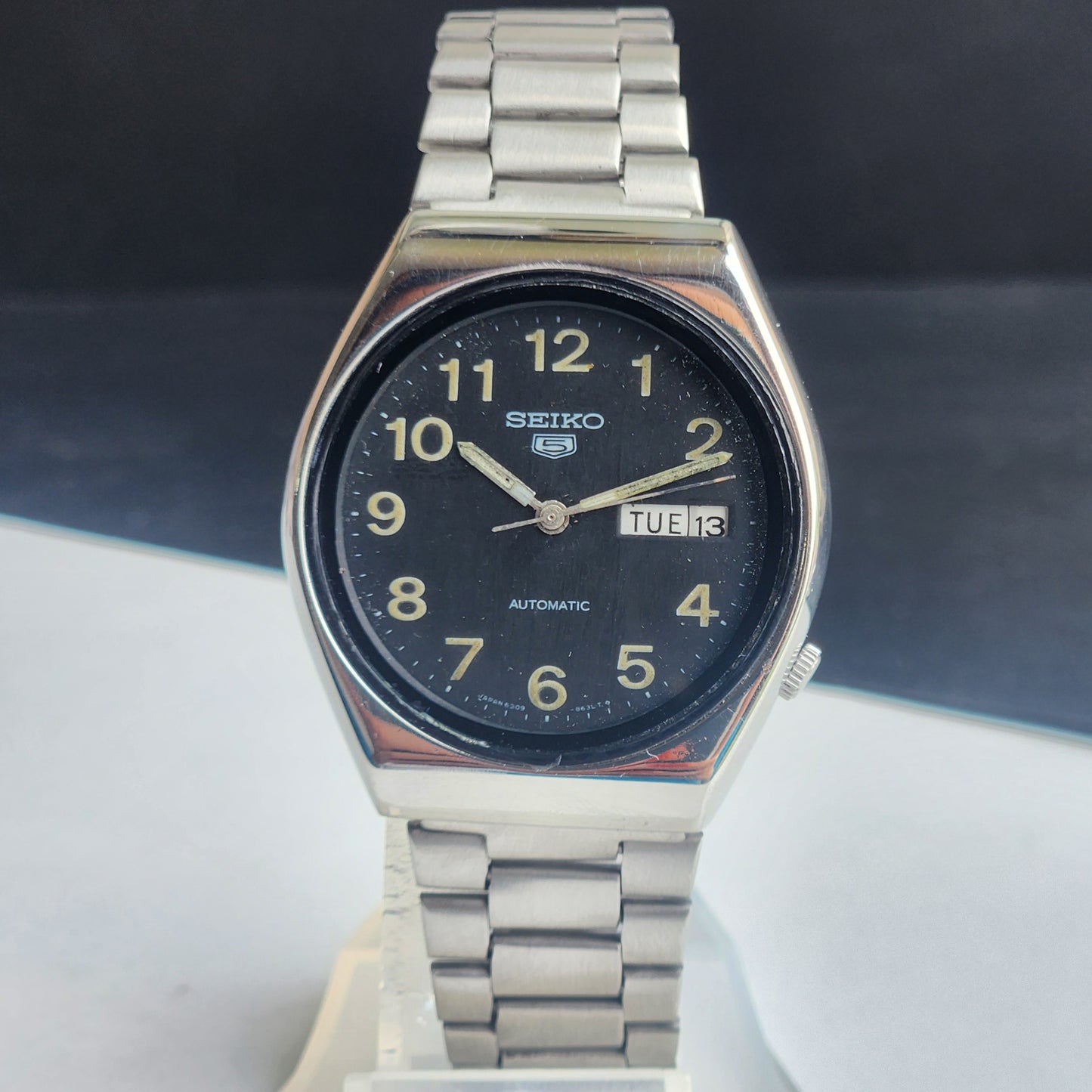 Vintage 1981 Original Seiko 5 Automatic 6309-8660 Black Face 17 Jewels Day-Date Japanese Men's Wrist Watch EG96