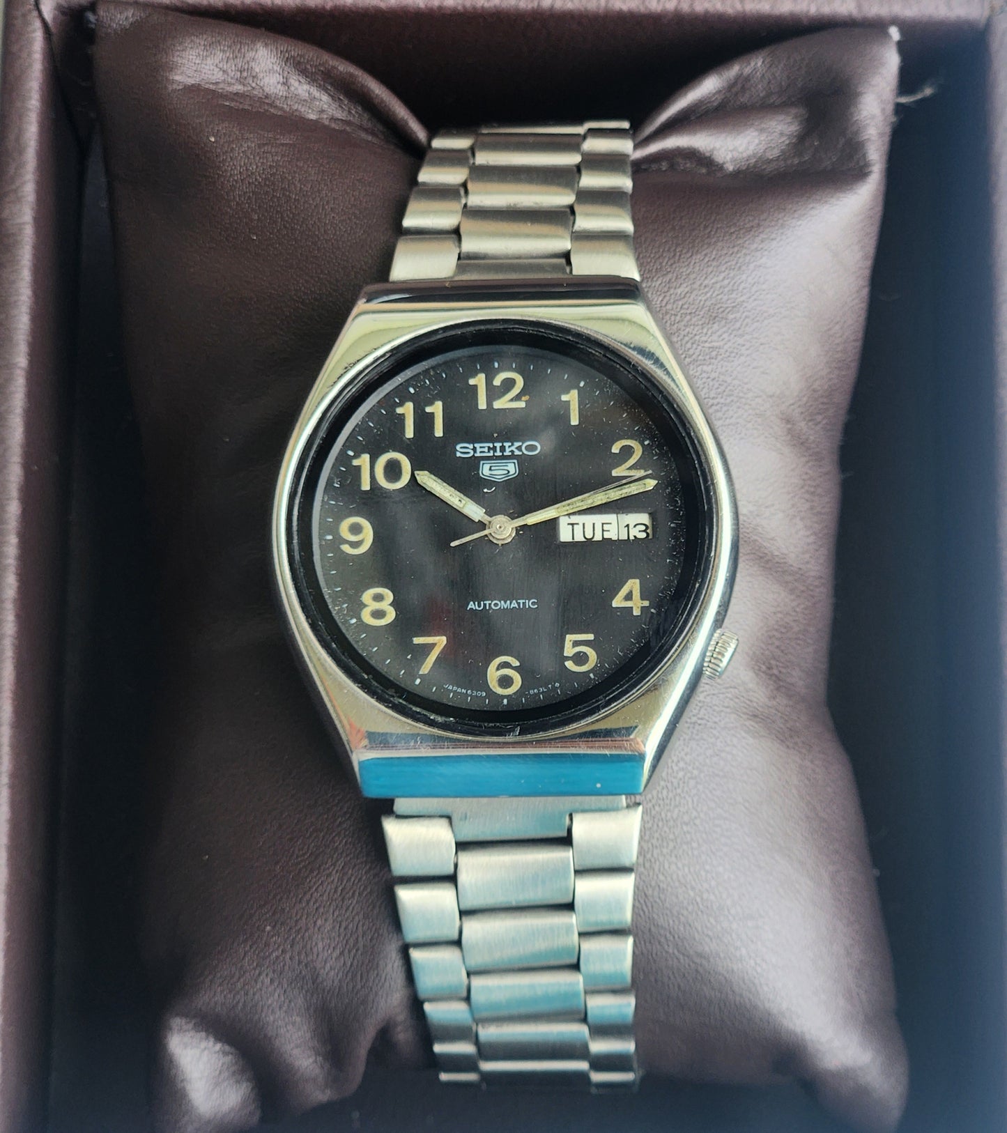 Vintage 1981 Original Seiko 5 Automatic 6309-8660 Black Face 17 Jewels Day-Date Japanese Men's Wrist Watch EG96