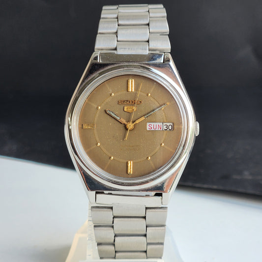 Vintage 1976 Original Seiko 5 Automatic 6309-8970 Brown Face 21 Jewels Day-Date Japanese Men's Wrist Watch EG100