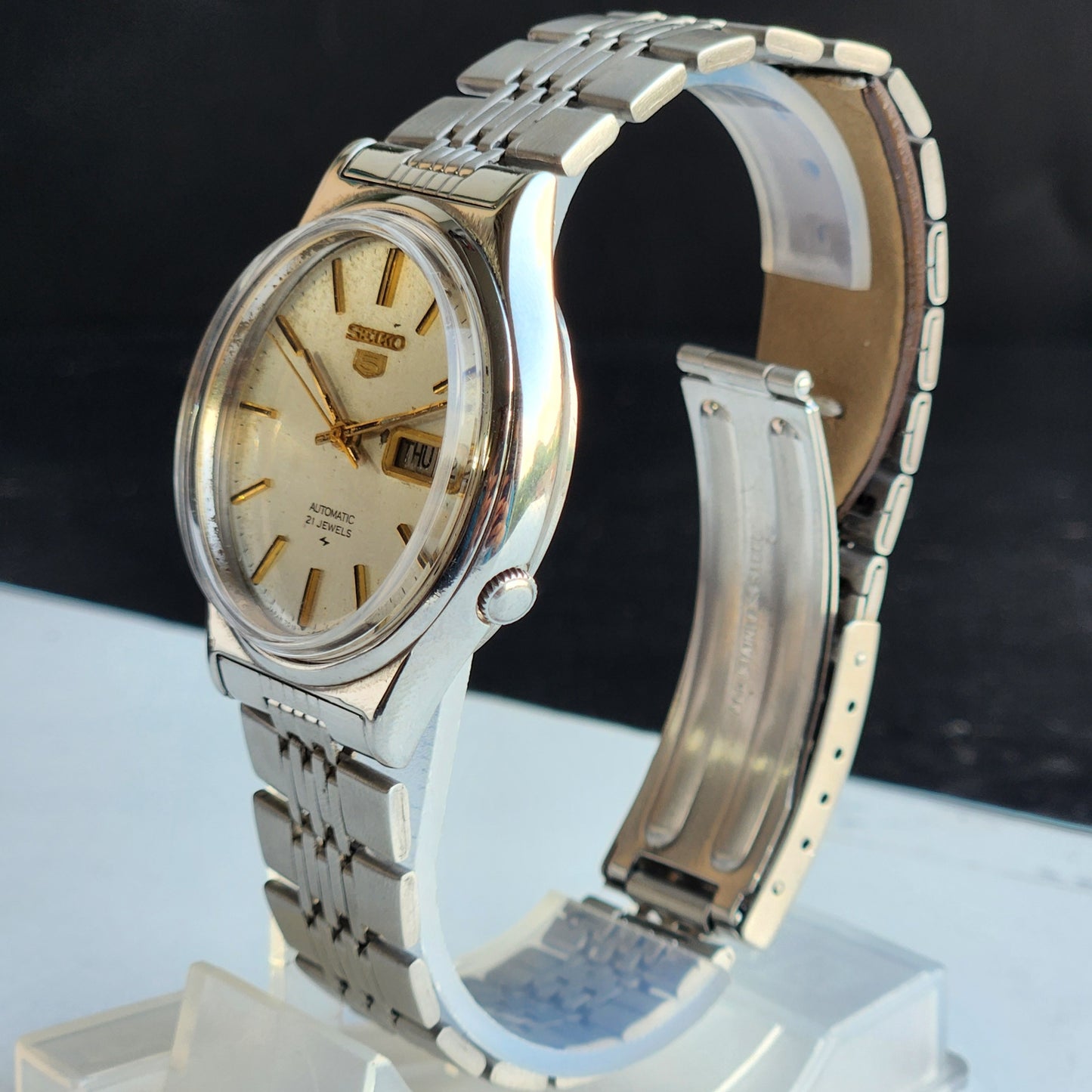 Vintage 1978 Original Seiko 5 Automatic 7019-8180 Black Face 21 Jewels Day-Date Japanese Men's Wrist Watch EG1055