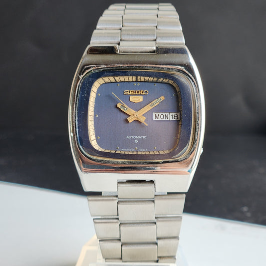 Vintage 1978 Original Seiko 5 Automatic 6309-508A Blue Face 17 Jewels Day-Date Japanese Men's Wrist Watch EG106