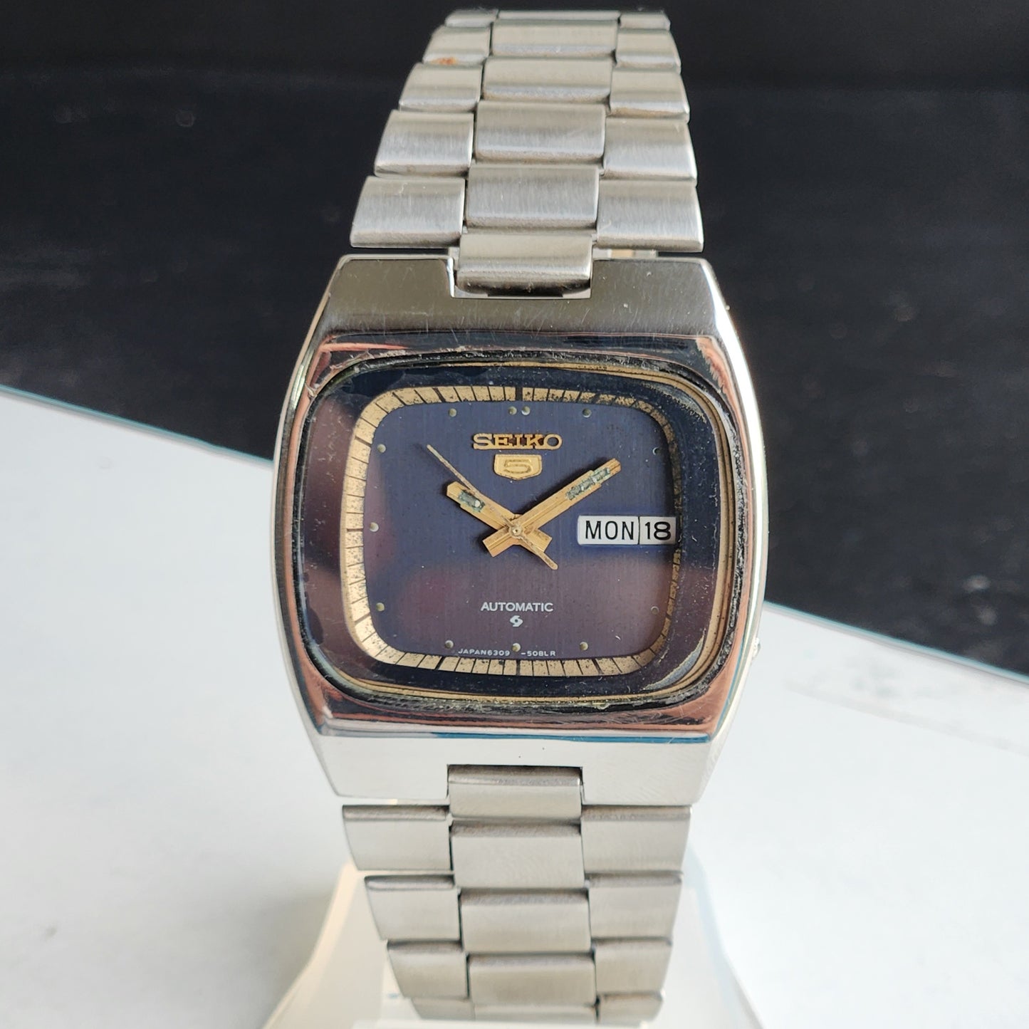 Vintage 1978 Original Seiko 5 Automatic 6309-508A Blue Face 17 Jewels Day-Date Japanese Men's Wrist Watch EG106